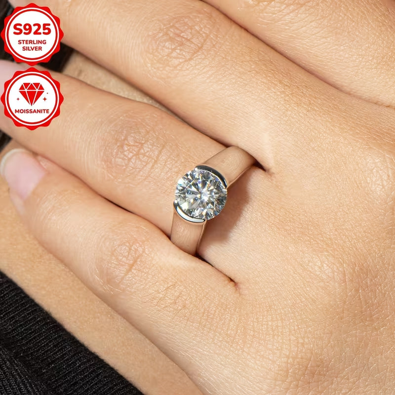 2 Carat Round Moissanite Engagement Ring for Women, 925 Sterling Silver Solitaire Ring, Classic Wedding & Anniversary Fine Jewelry