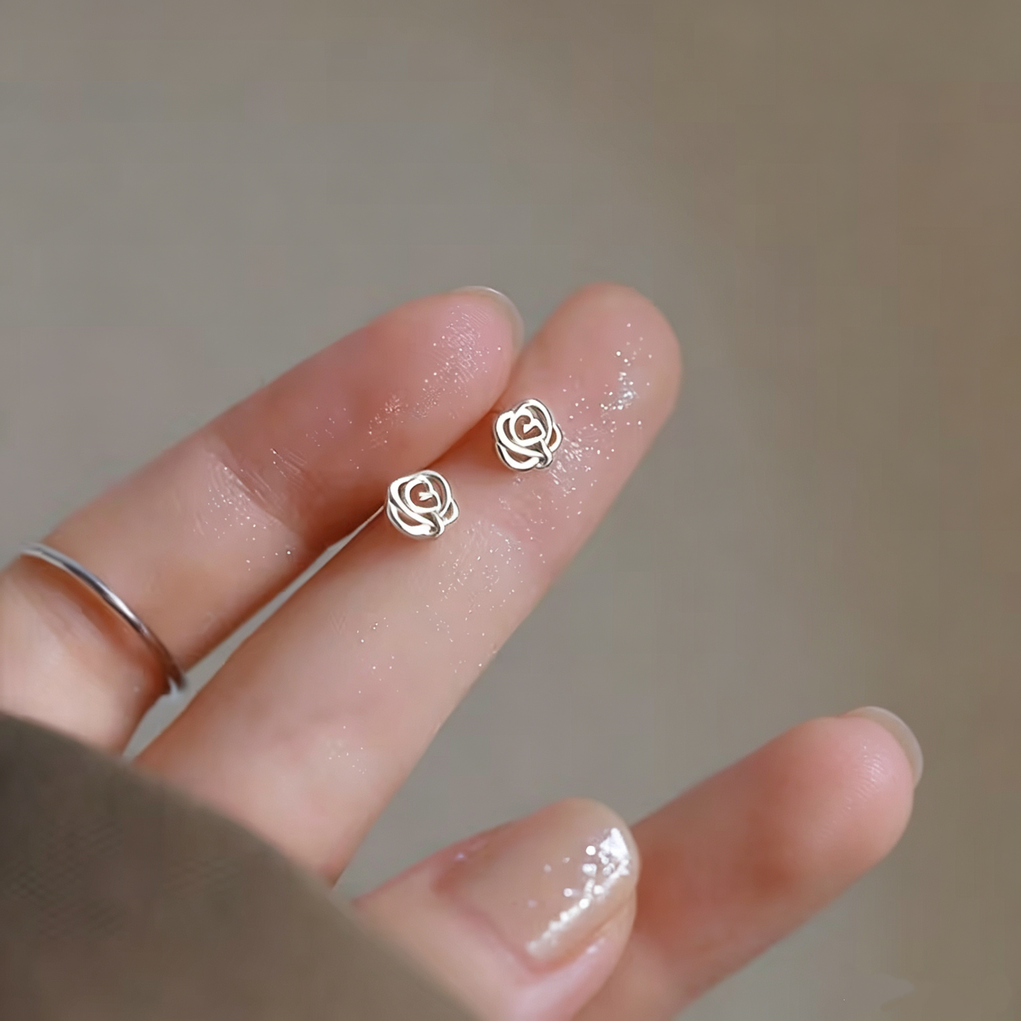 Rose Stud Earrings for Women, 925 Sterling Silver, Hypoallergenic Floral Earrings, Elegant Everyday Jewelry
