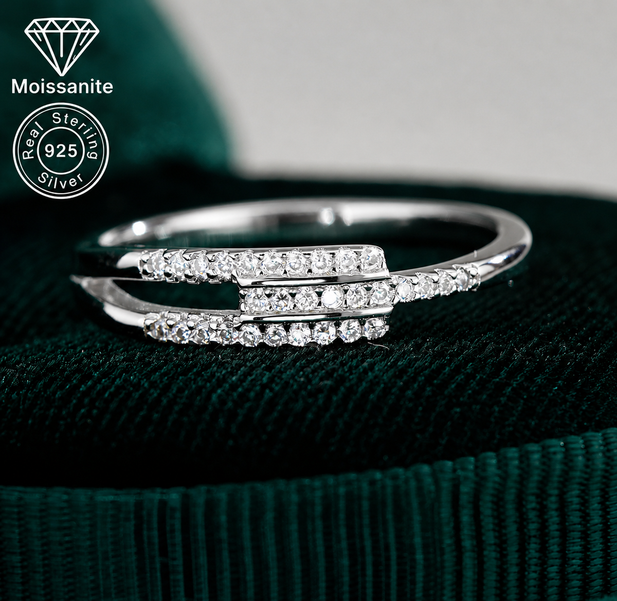 Multi-Band Pavé Moissanite Ring – Layered Design | 925 Sterling Silver