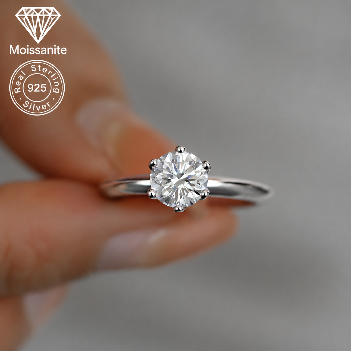 Classic Moissanite Engagement Ring | 925 Sterling Silver