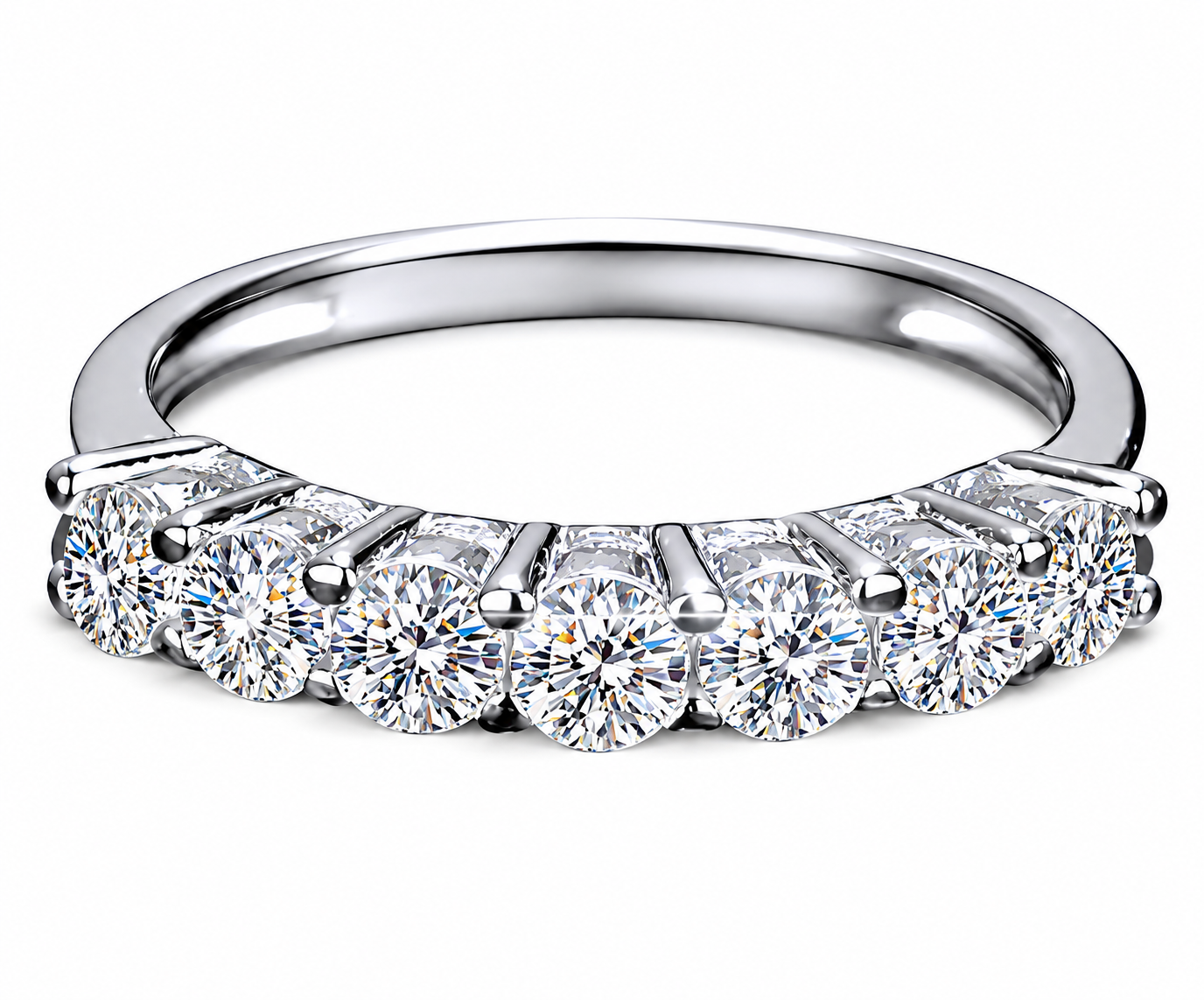 Female 7-Stone Moissanite Stacking Band Ring - 0.7 ct Total, 925 Sterling Silver, Exceptional Fire and Clarity, Anniversary Jewelry