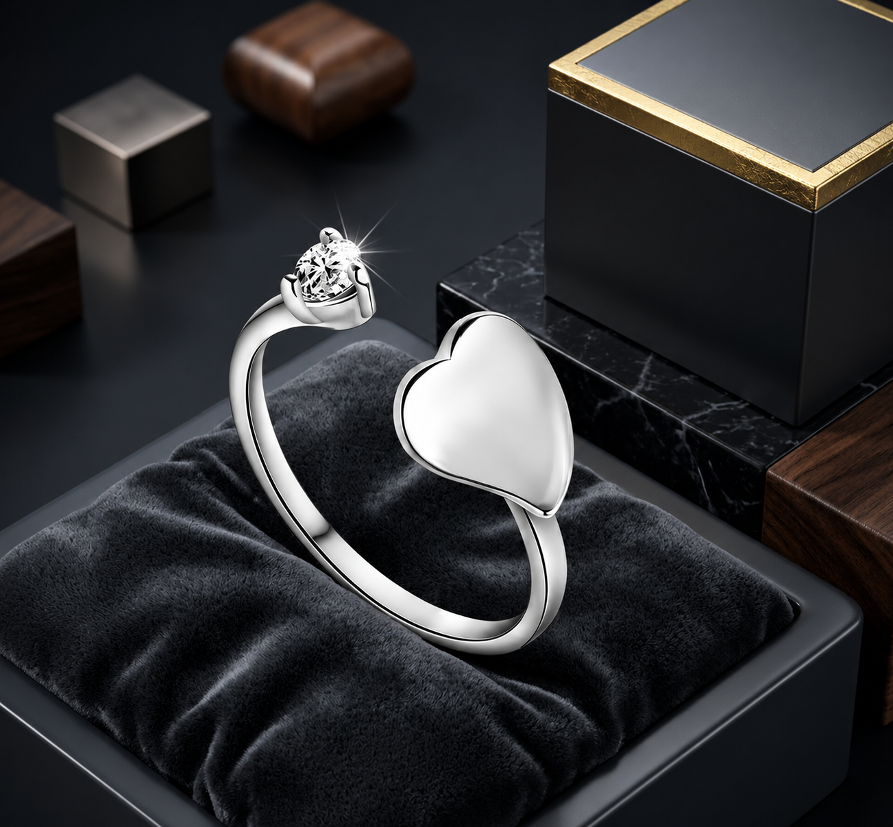 Open Heart Adjustable Ring – 925 Sterling Silver