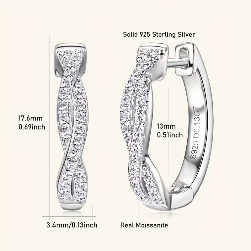 Twisted Braid Moissanite Hoop Earrings for Women, 925 Sterling Silver, Pavé Moissanite Huggie Hoops, Hypoallergenic Fine Jewelry