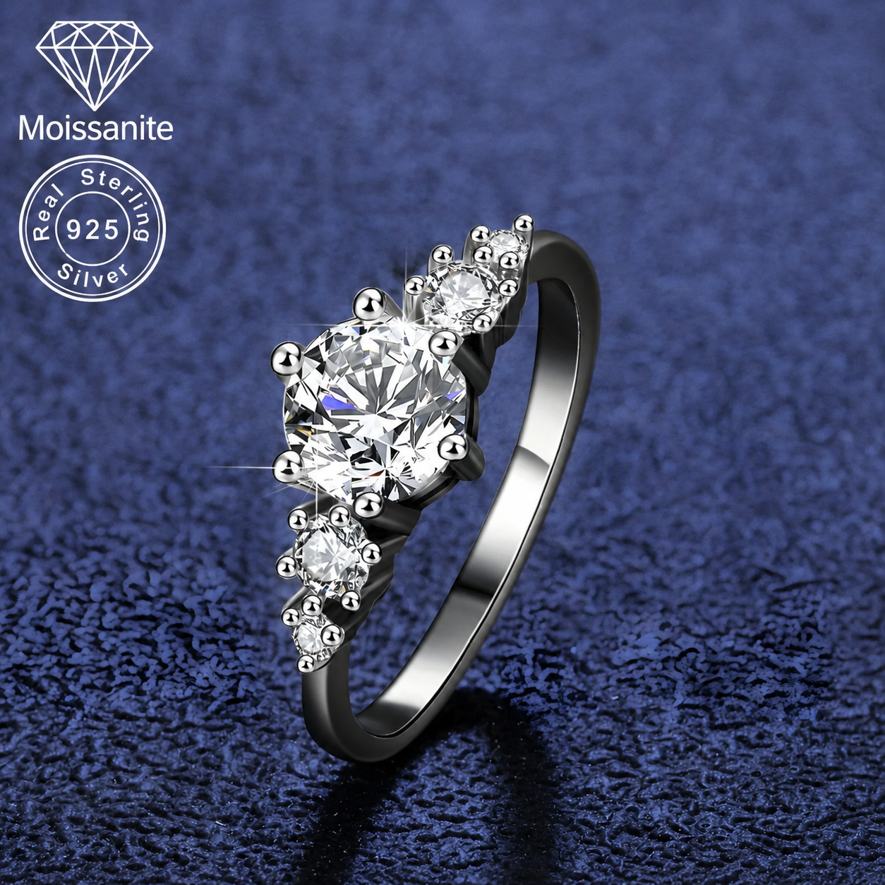 925 Sterling Silver 5-Stone Moissanite Engagement Ring - 1 Carat