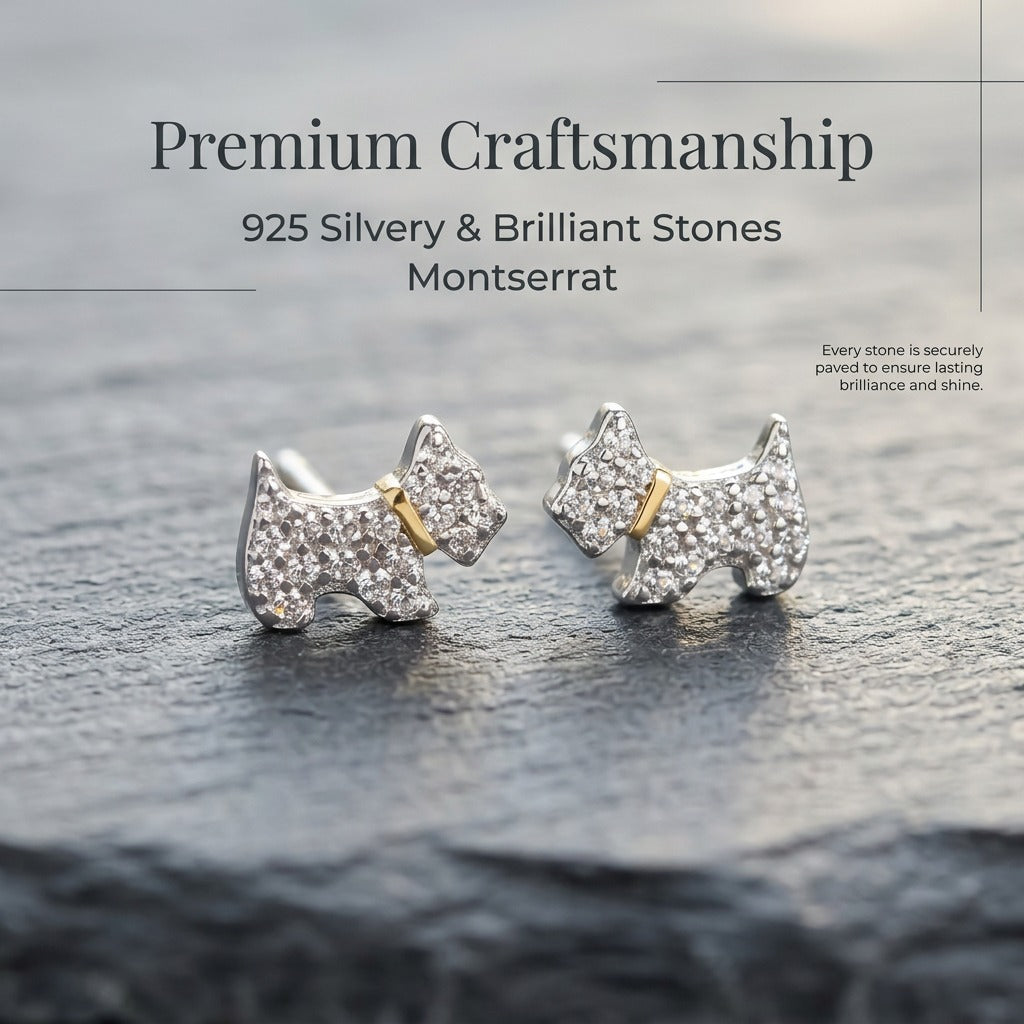 Puppy Stud Earrings for Women, 925 Sterling Silver, Sparkling Zirconia Dog Earrings, Hypoallergenic Pet Lover Jewelry