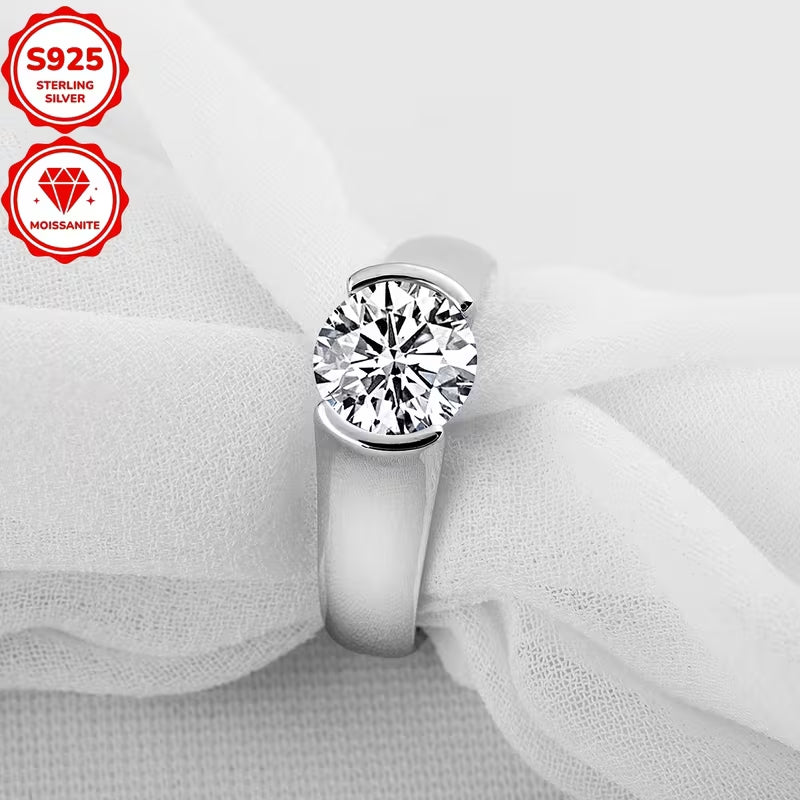 2 Carat Round Moissanite Engagement Ring for Women, 925 Sterling Silver Solitaire Ring, Classic Wedding & Anniversary Fine Jewelry