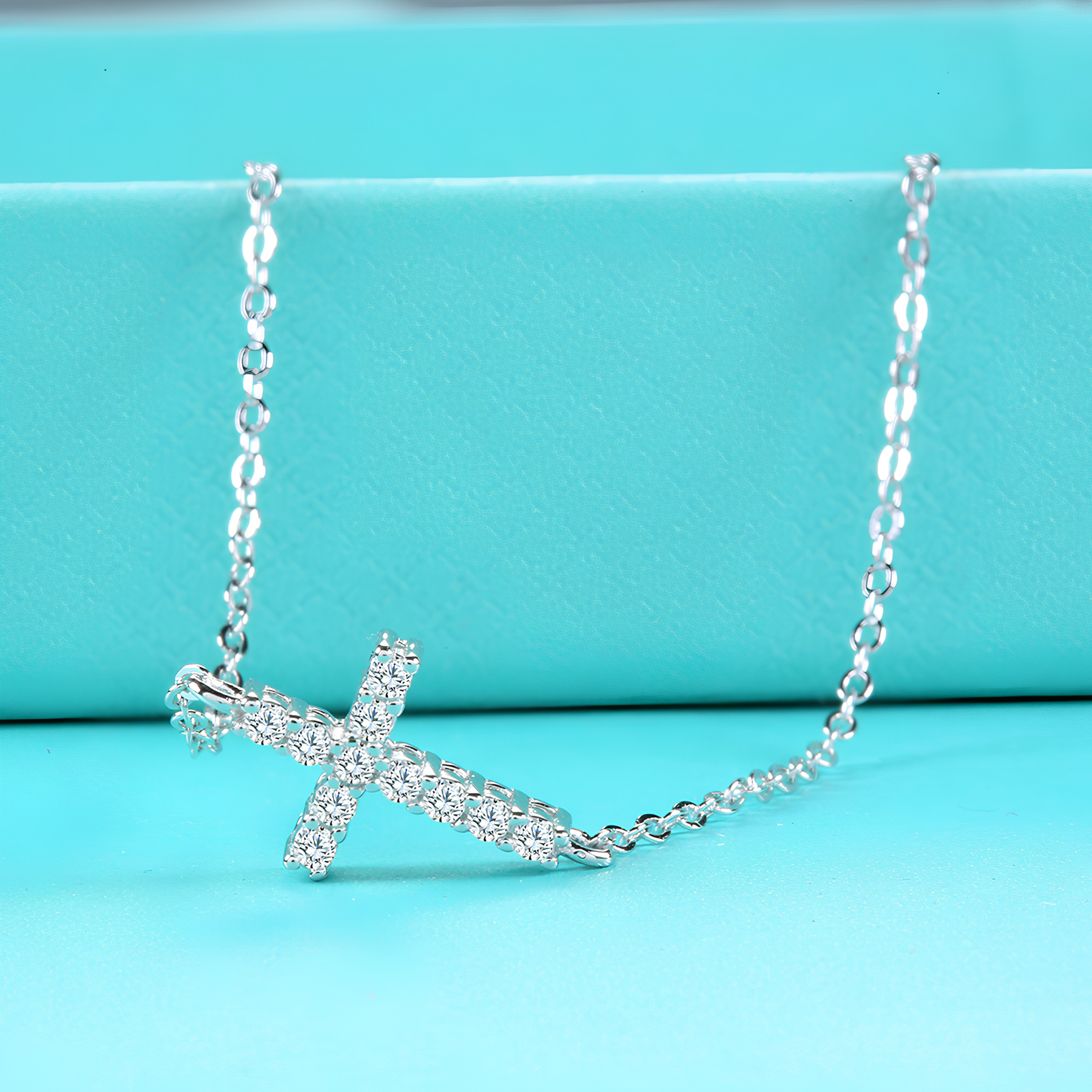 Dainty Cross Moissanite Bracelet – 925 Sterling Silver Pavé Cross