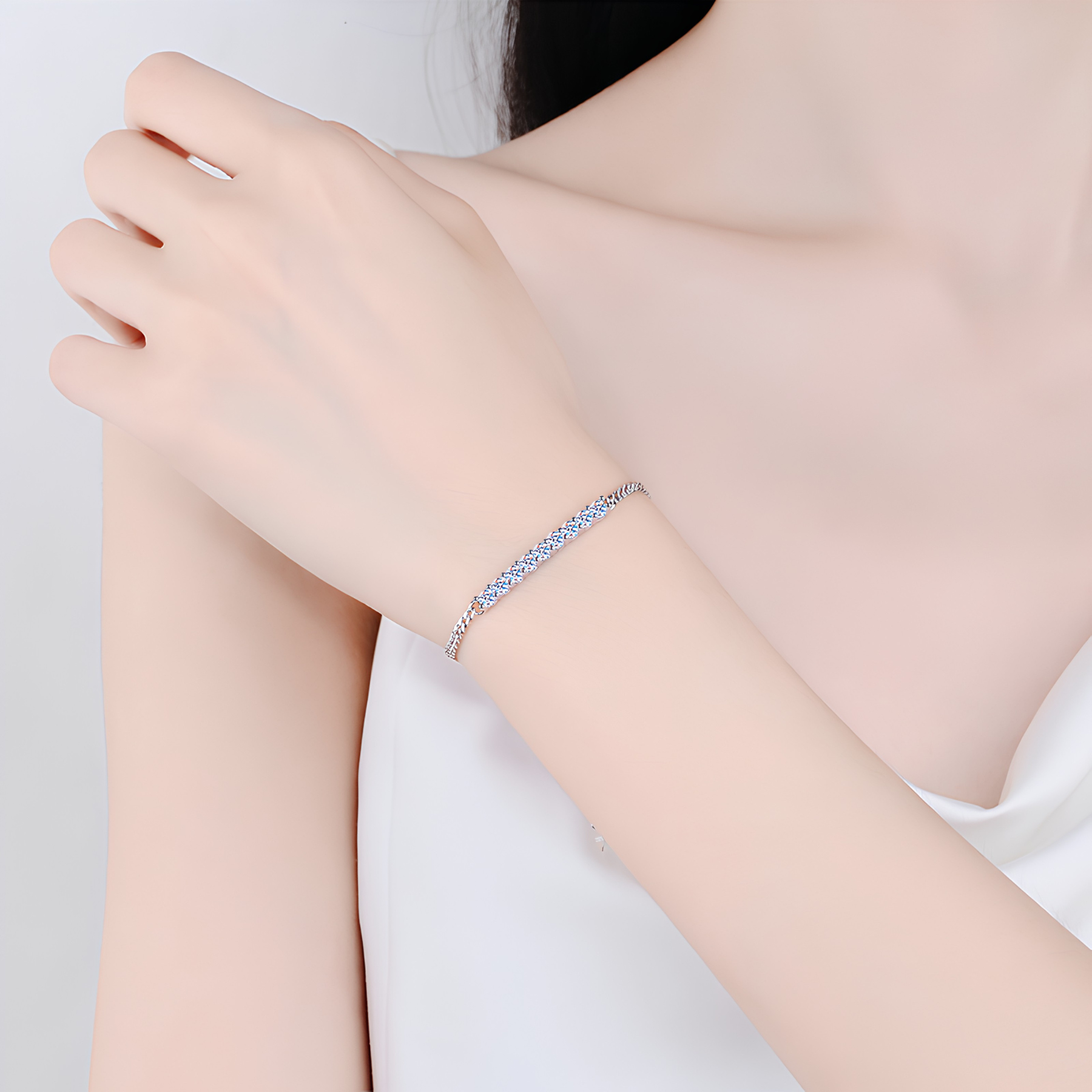 Half Tennis Moissanite Bracelet – 0.9CT, 925 Sterling Silver