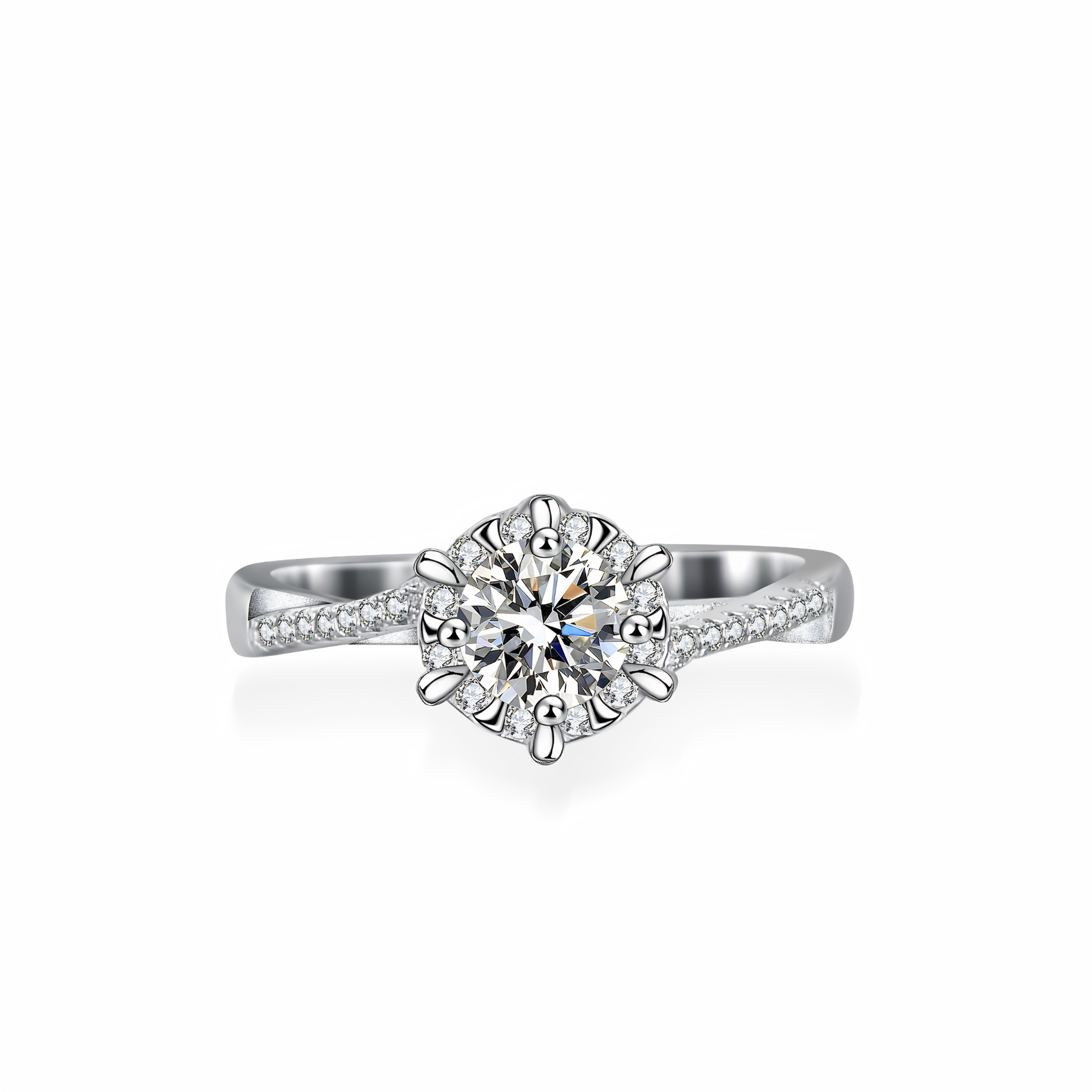 Classic 6-Prong Moissanite Engagement Ring – 1 Carat | Pavé Band | 925 Sterling Silver