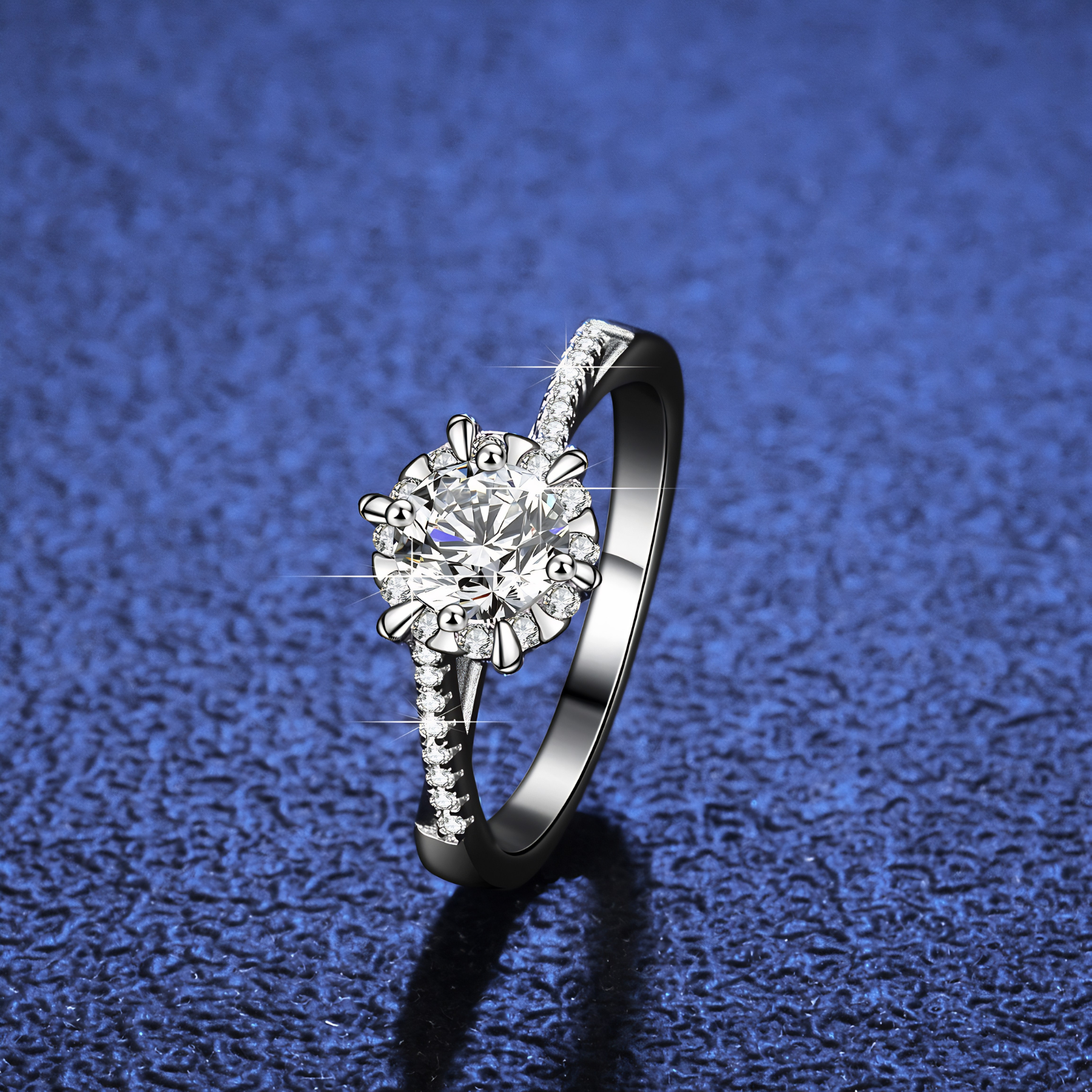 Classic 6-Prong Moissanite Engagement Ring – 1 Carat | Pavé Band | 925 Sterling Silver