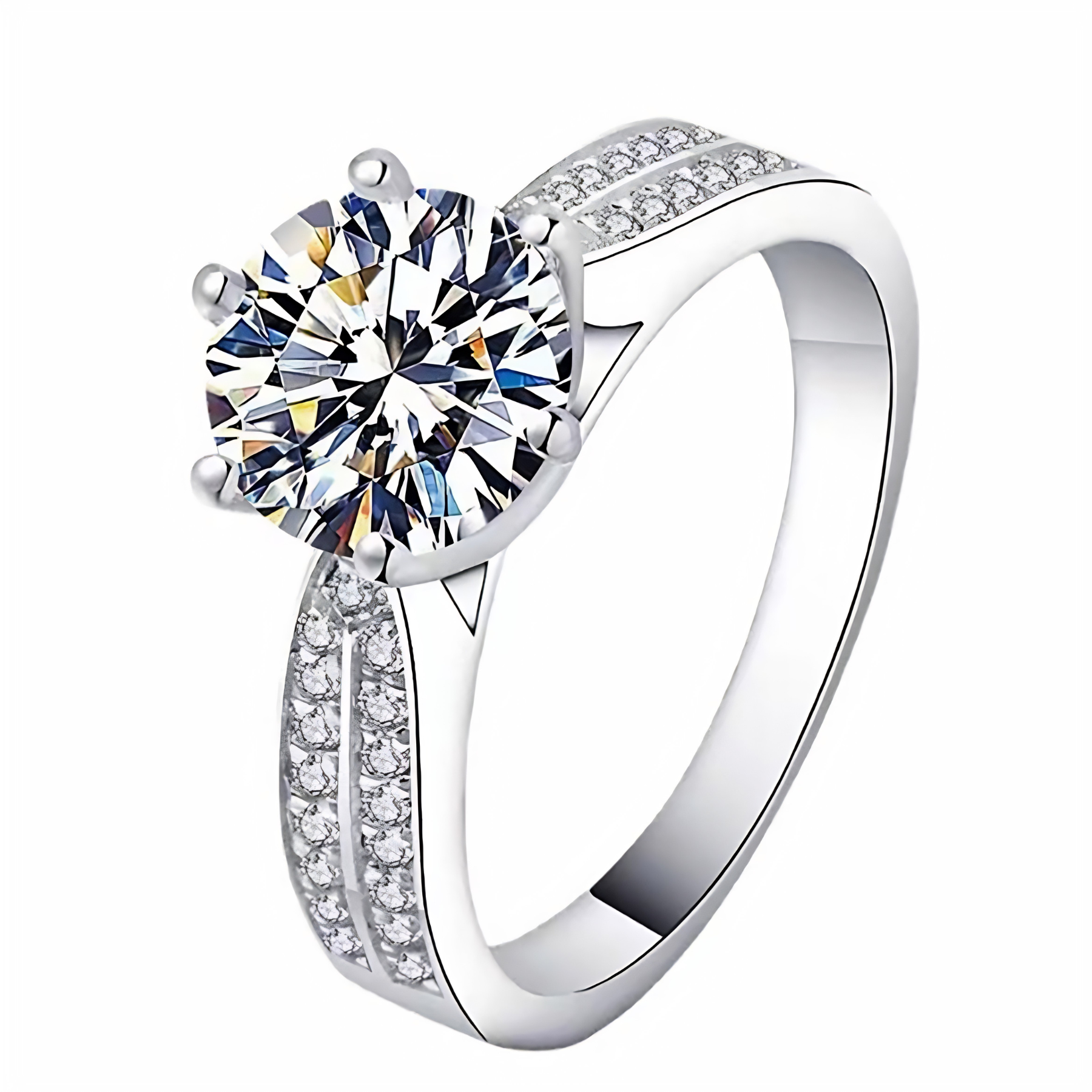 Double Pavé Moissanite Engagement Ring – Round Cut | 925 Sterling Silver