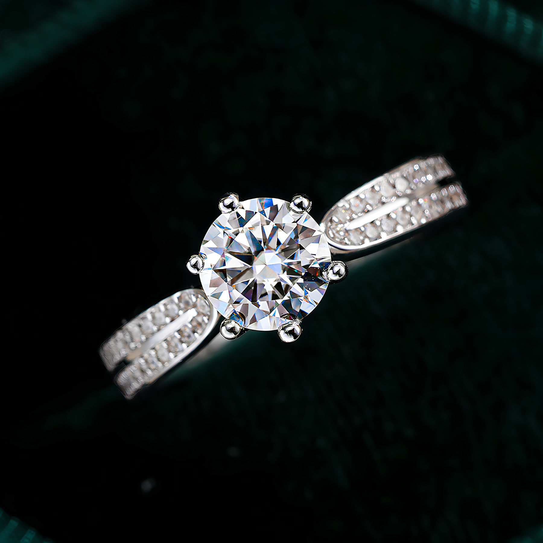 Double Pavé Moissanite Engagement Ring – Round Cut | 925 Sterling Silver