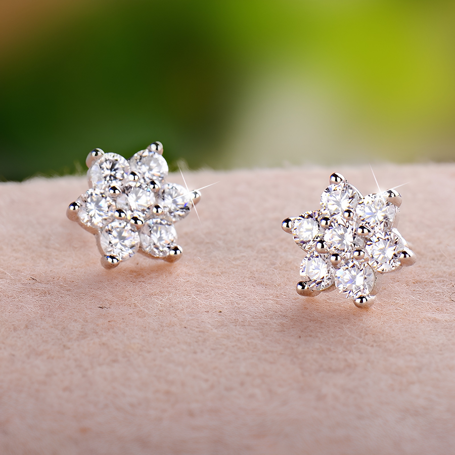 Snowflake CZ Stud Earrings – 925 Sterling Silver