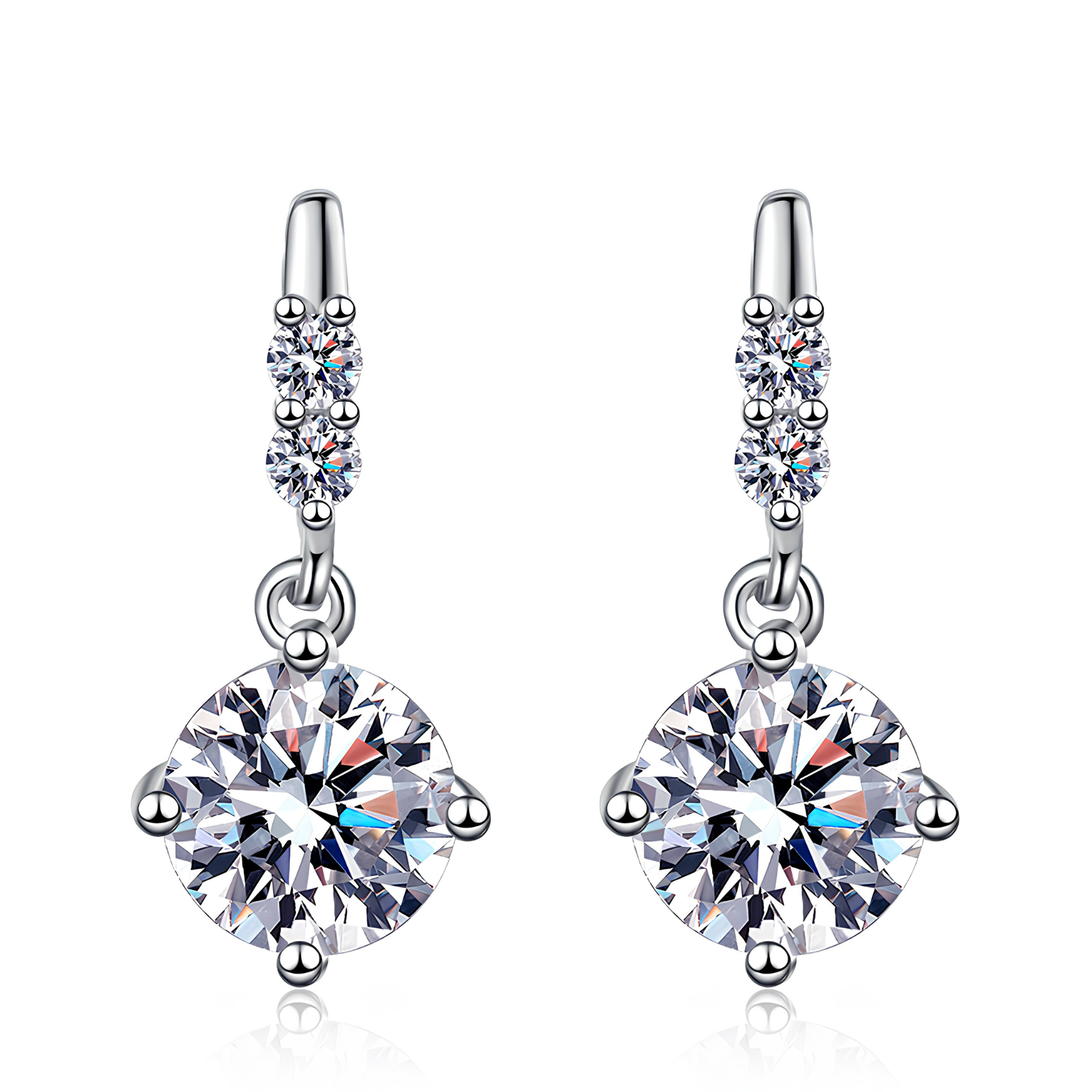 Dangle Moissanite Drop Earrings with Dual Accent Stones – 0.5CT, 925 Sterling Silver