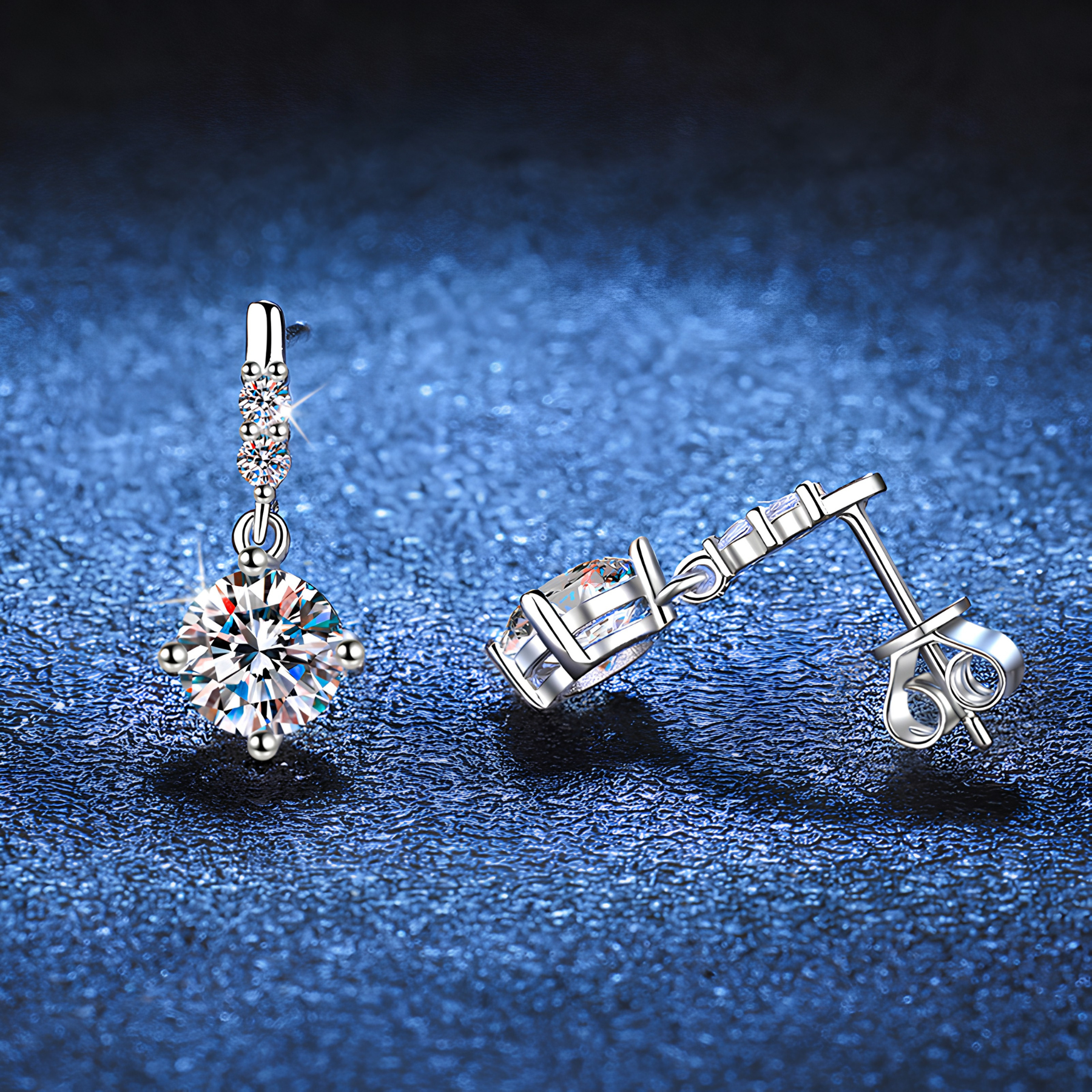 Dangle Moissanite Drop Earrings with Dual Accent Stones – 0.5CT, 925 Sterling Silver