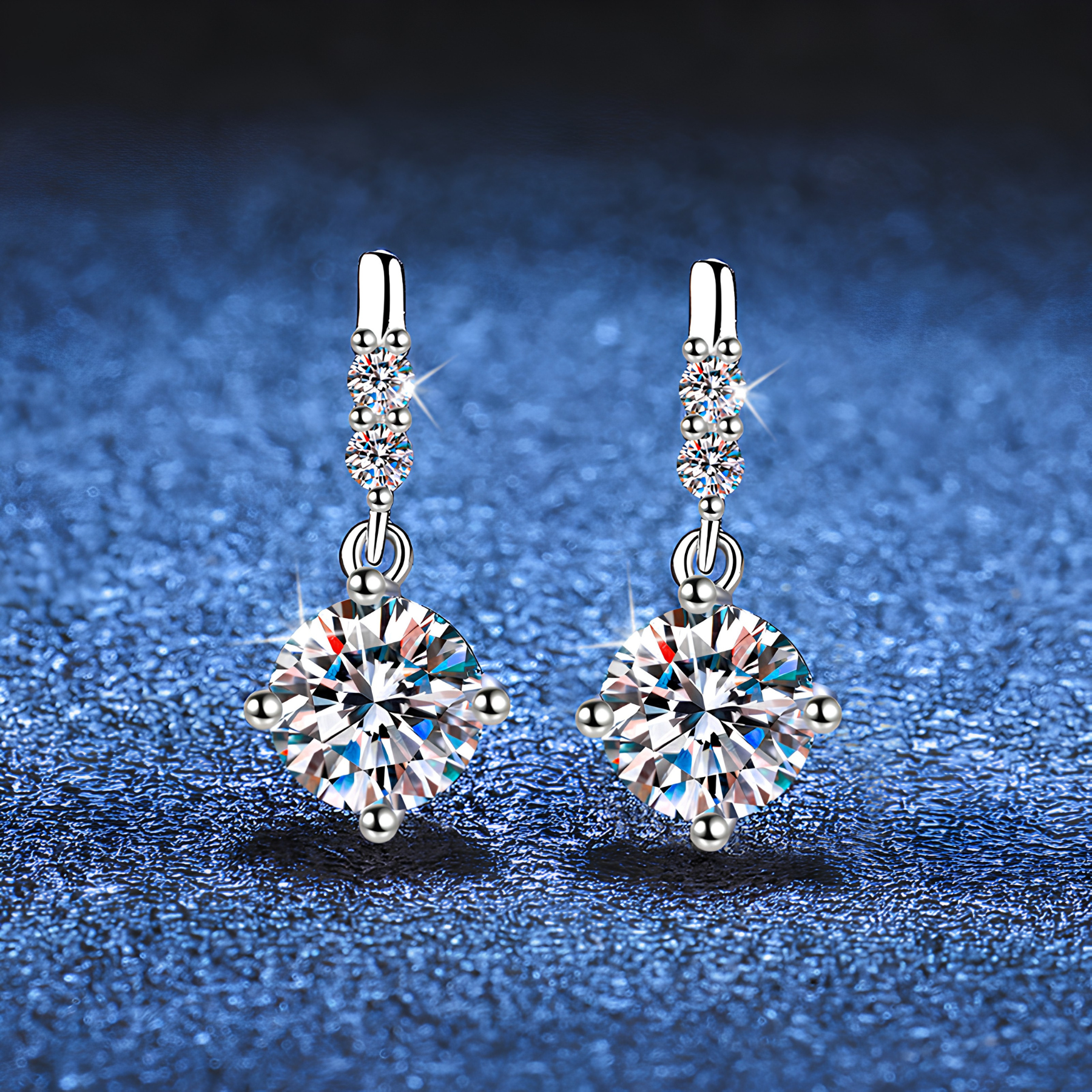Dangle Moissanite Drop Earrings with Dual Accent Stones – 0.5CT, 925 Sterling Silver