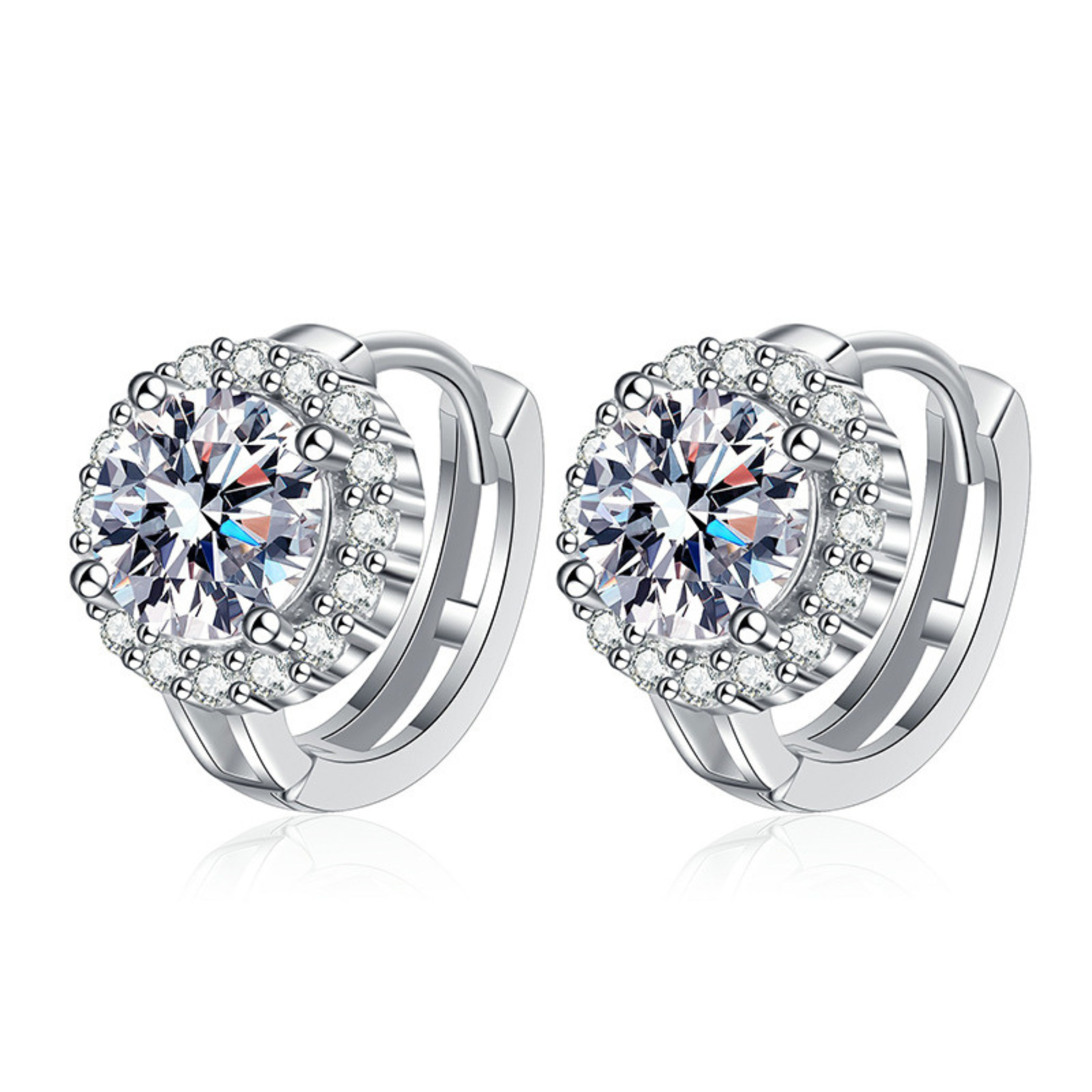 Radiant Halo Moissanite Stud Earrings – 1CT Center | 925 Sterling Silver