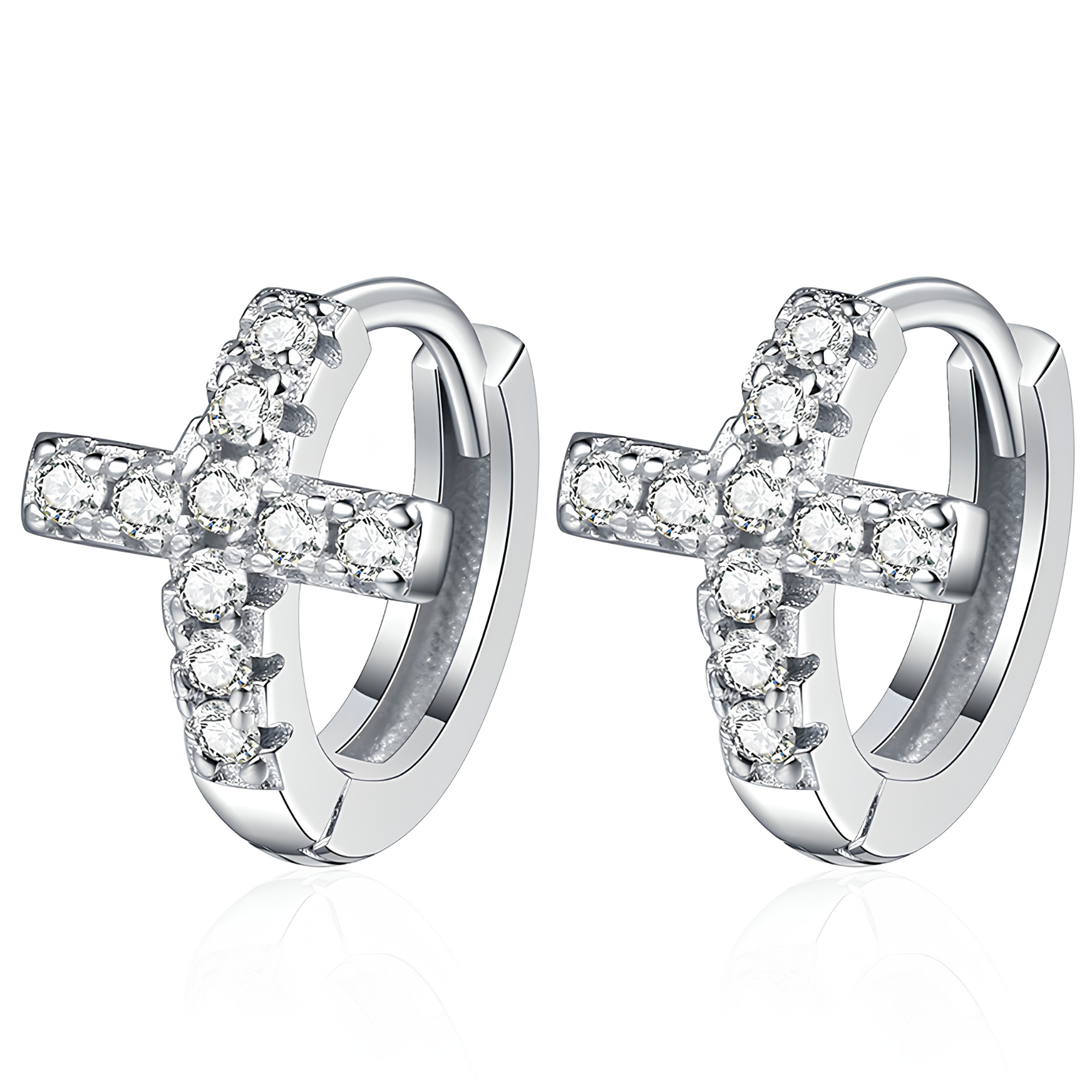 Cross Pavé Moissanite Huggie Earrings – 0.3CT, 925 Sterling Silver
