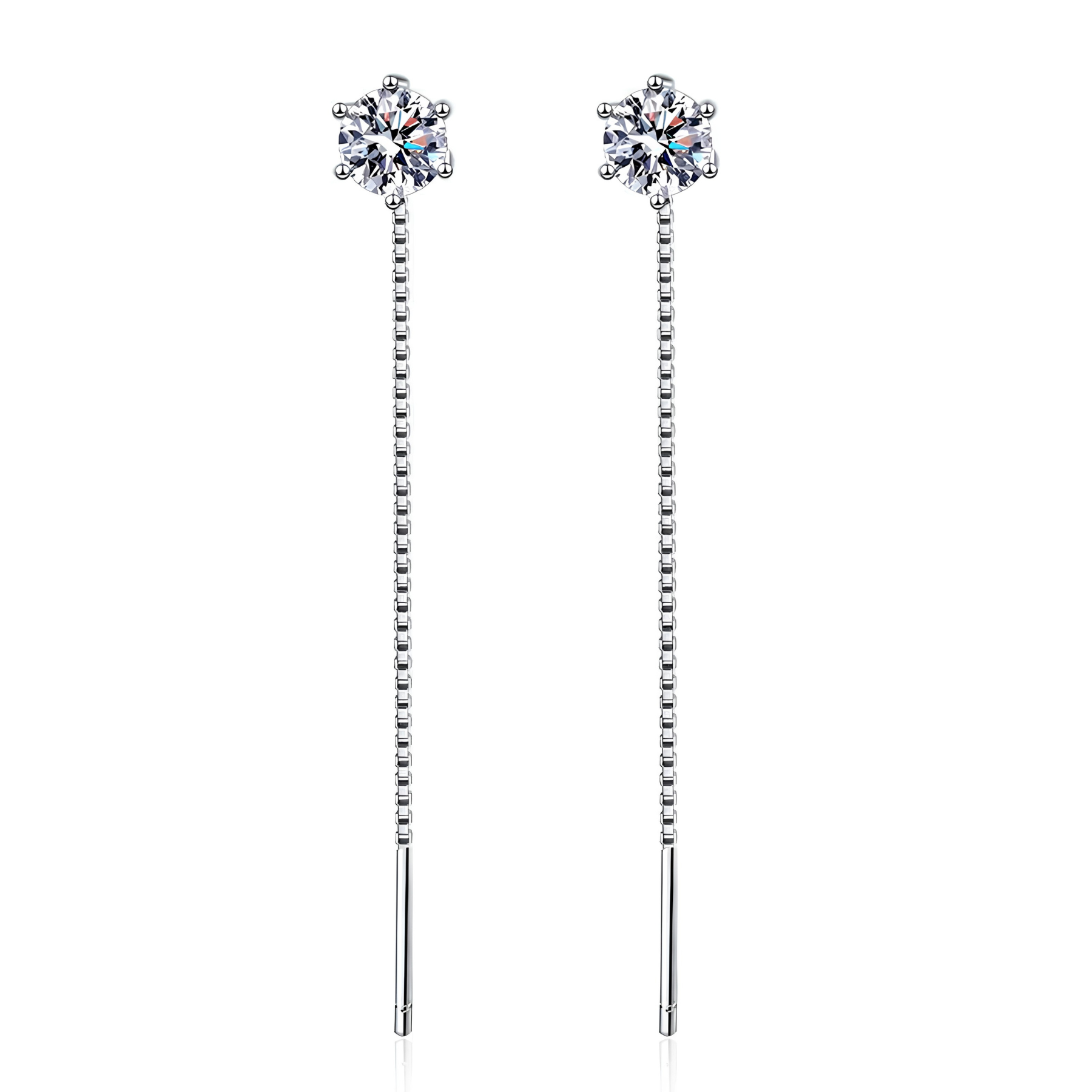 Threader Moissanite Drop Earrings – 1CT, 925 Sterling Silver