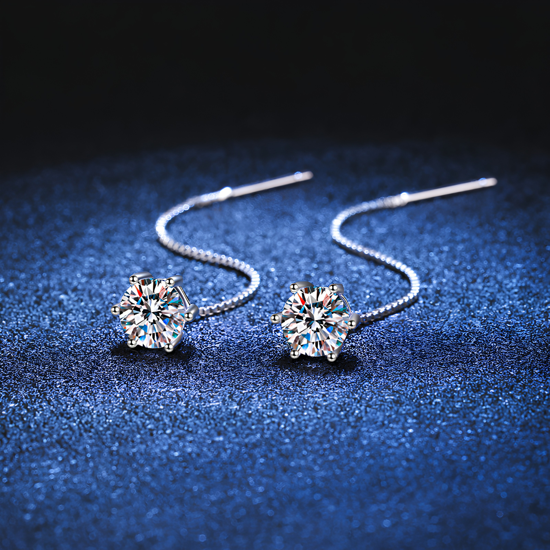 Threader Moissanite Drop Earrings – 1CT, 925 Sterling Silver