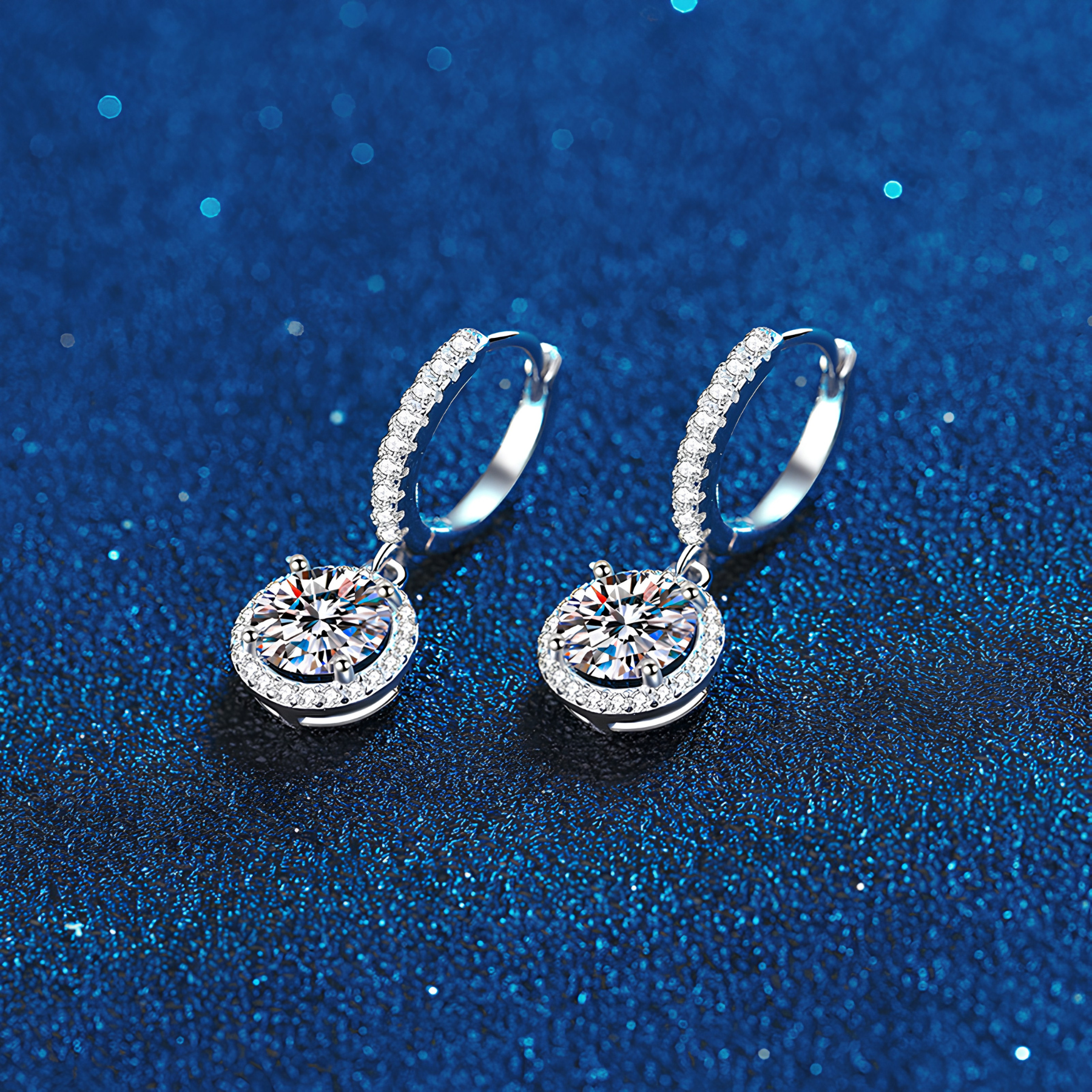 Halo Moissanite Drop Hoop Earrings – 1CT, 925 Sterling Silver