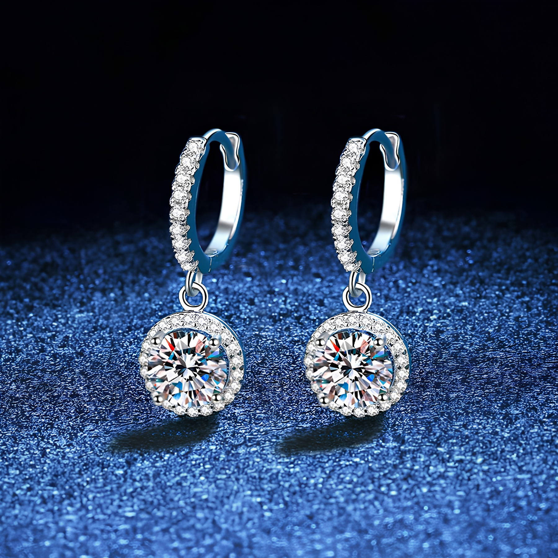Halo Moissanite Drop Hoop Earrings – 1CT, 925 Sterling Silver