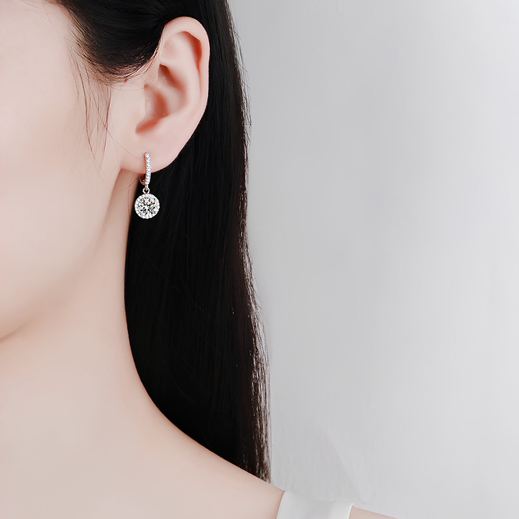 Halo Moissanite Drop Hoop Earrings – 1CT, 925 Sterling Silver