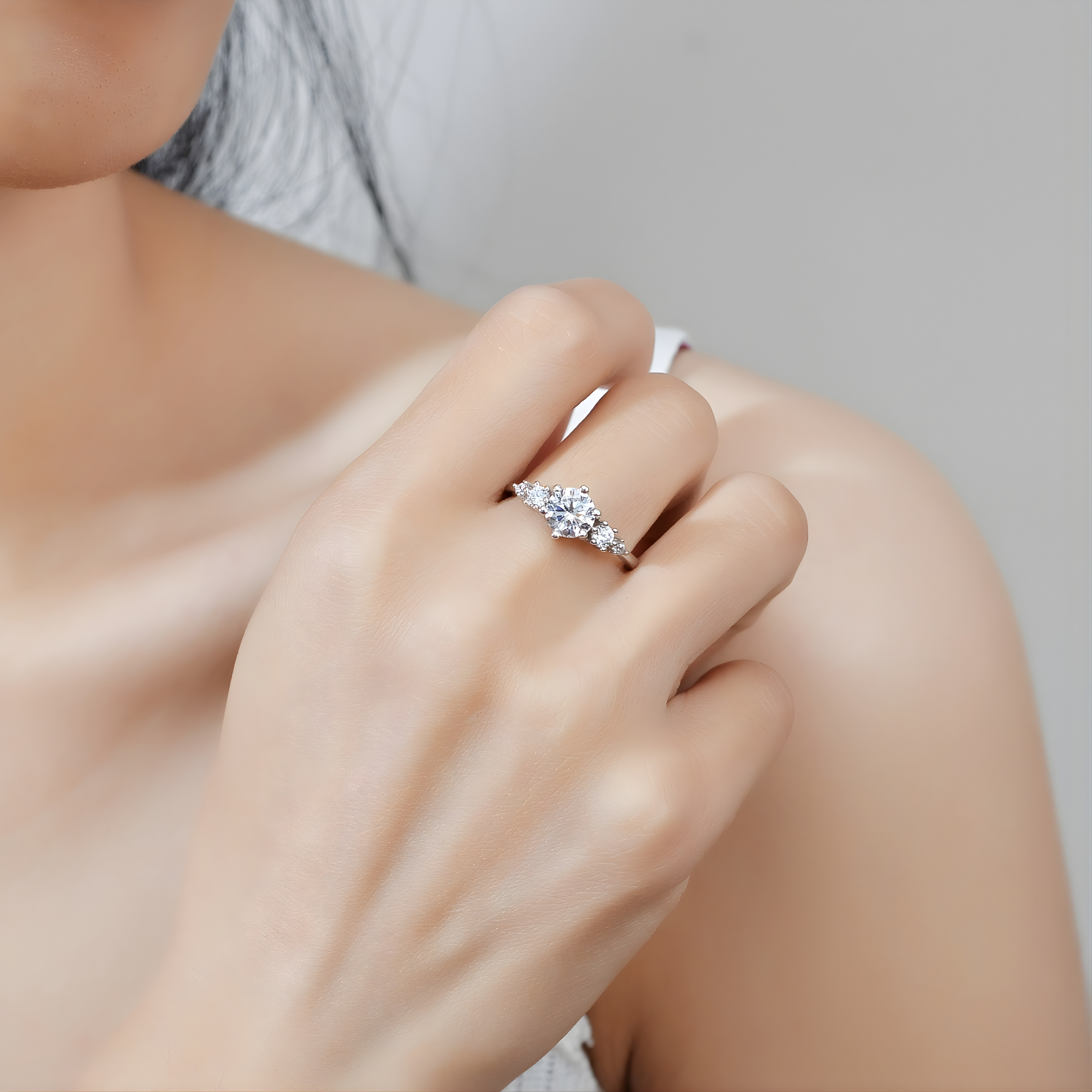 Five-Stone Moissanite Engagement Ring – 1CT | 925 Sterling Silver