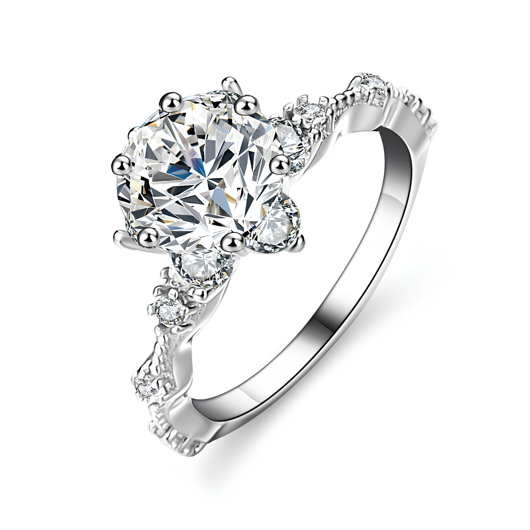 Floral Halo Moissanite Ring – Round Cut | 925 Sterling Silver