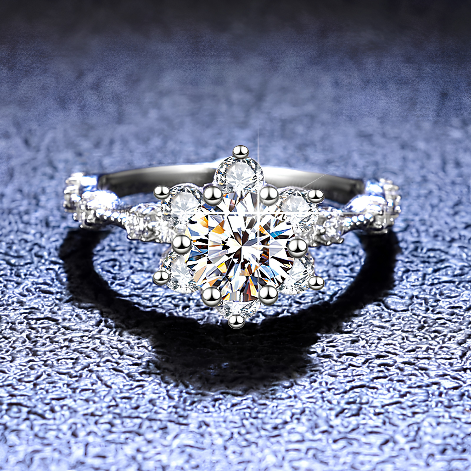 Floral Halo Moissanite Ring – Round Cut | 925 Sterling Silver