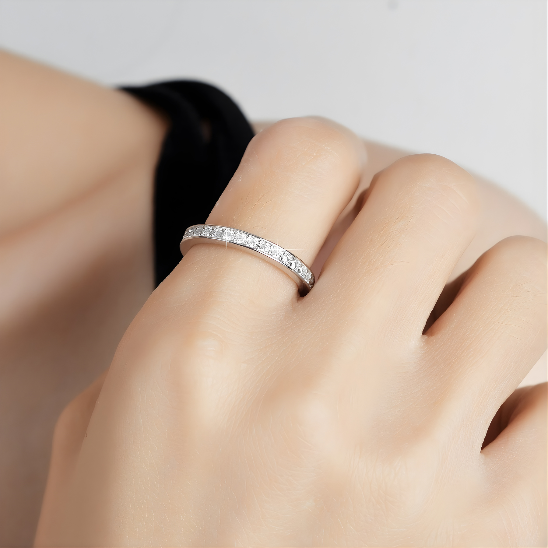 Full Eternity Pavé Moissanite Band Ring | 925 Sterling Silver