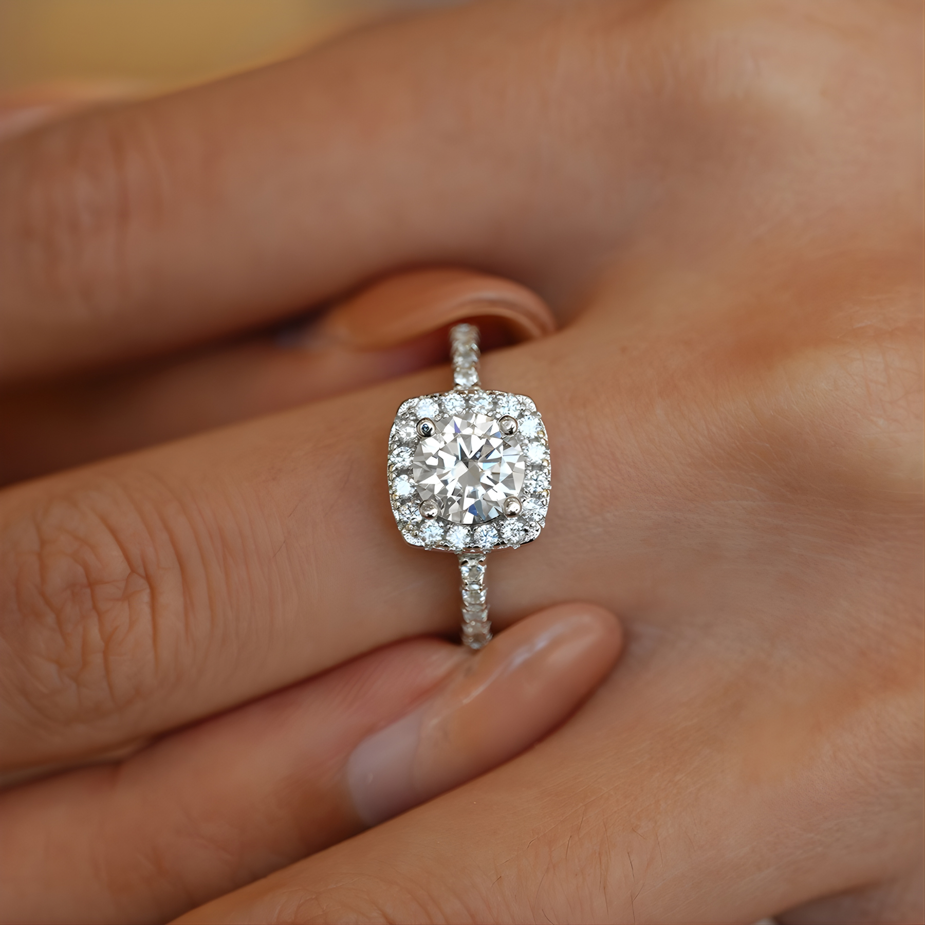 Halo Moissanite Engagement Ring – 0.5CT–3CT | 925 Sterling Silver