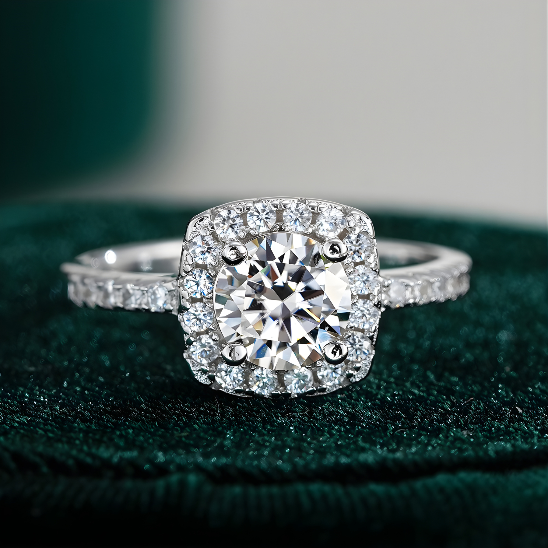 Halo Moissanite Engagement Ring – 0.5CT–3CT | 925 Sterling Silver
