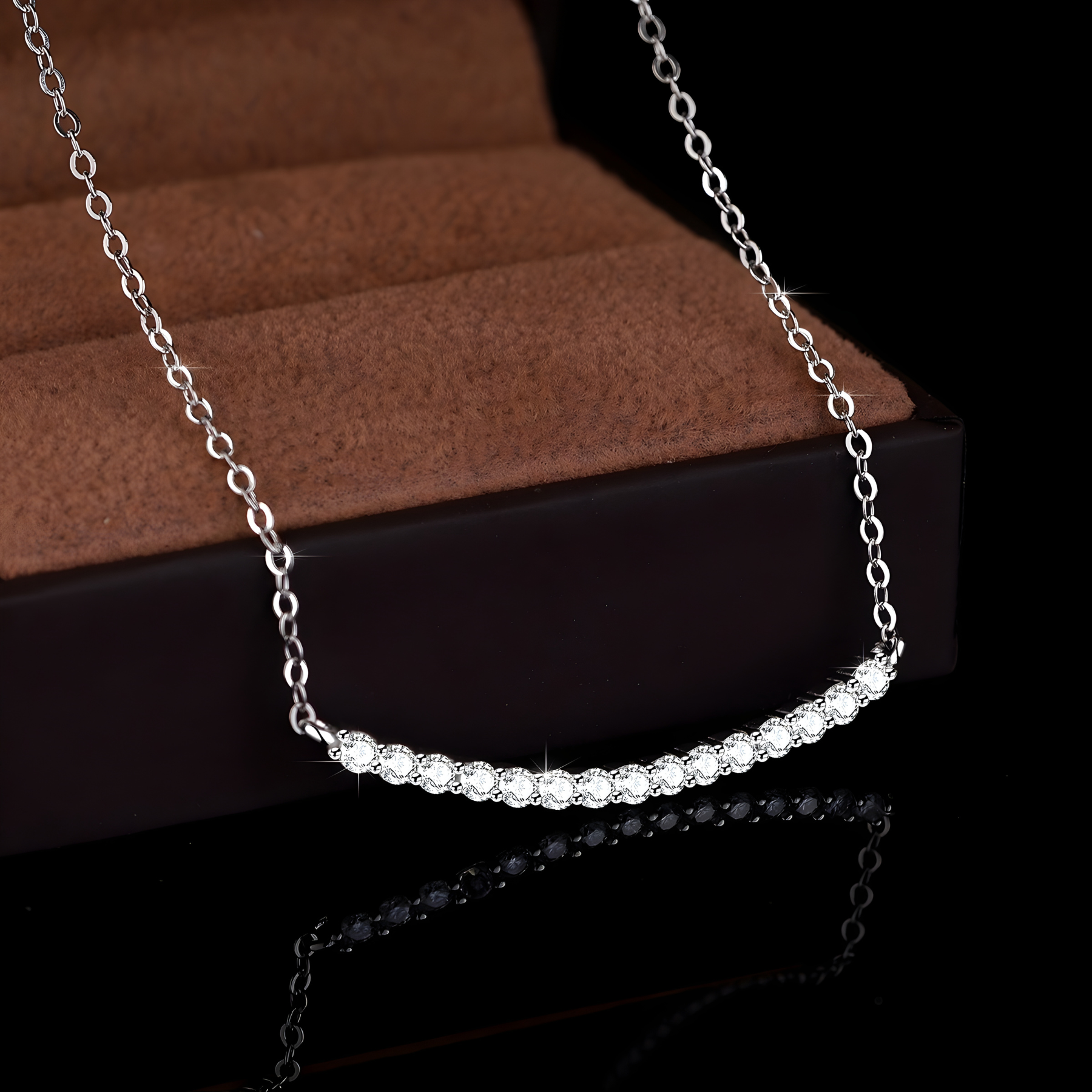 1ct Moissanite Curve Bar Necklace – 925 Sterling Silver