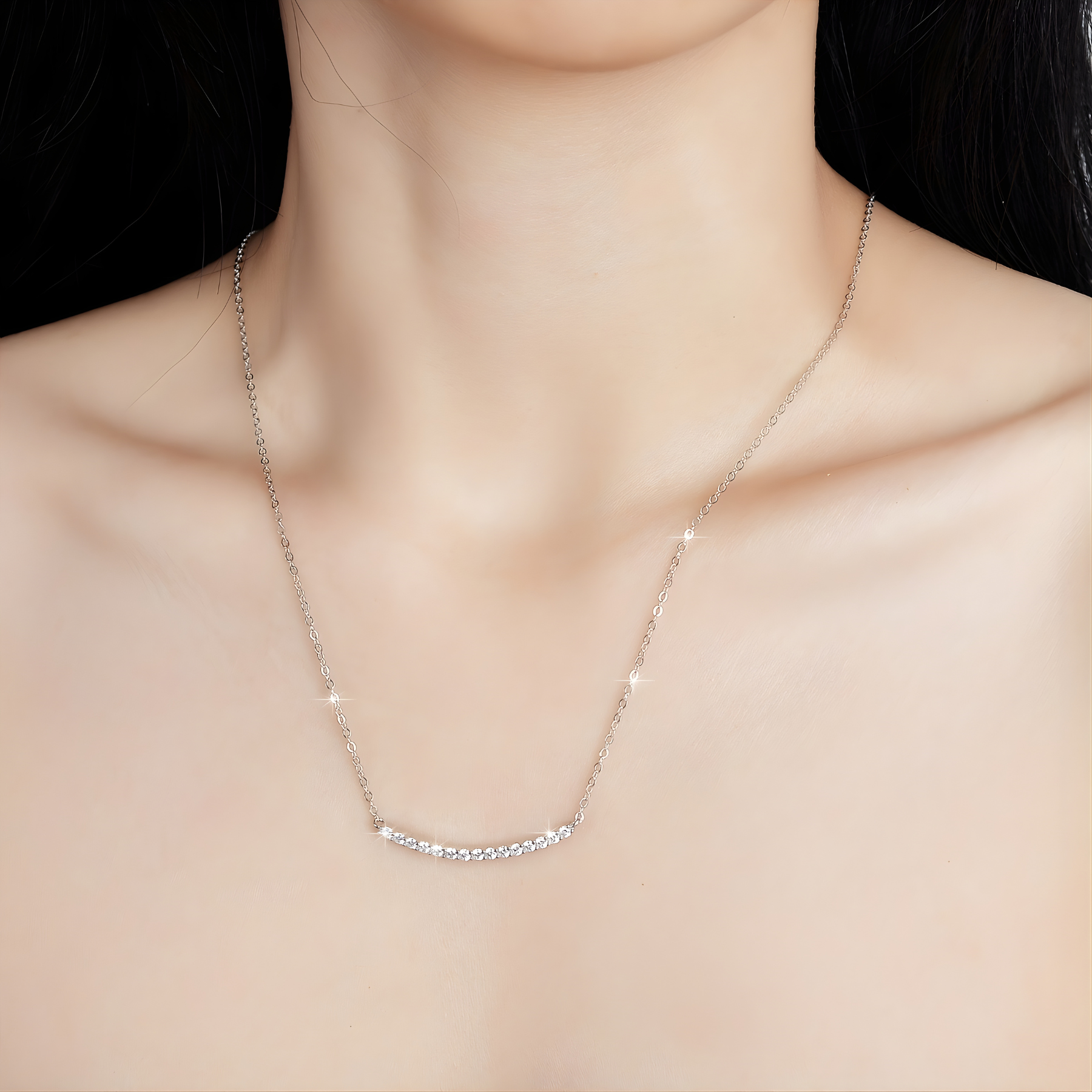 1ct Moissanite Curve Bar Necklace – 925 Sterling Silver