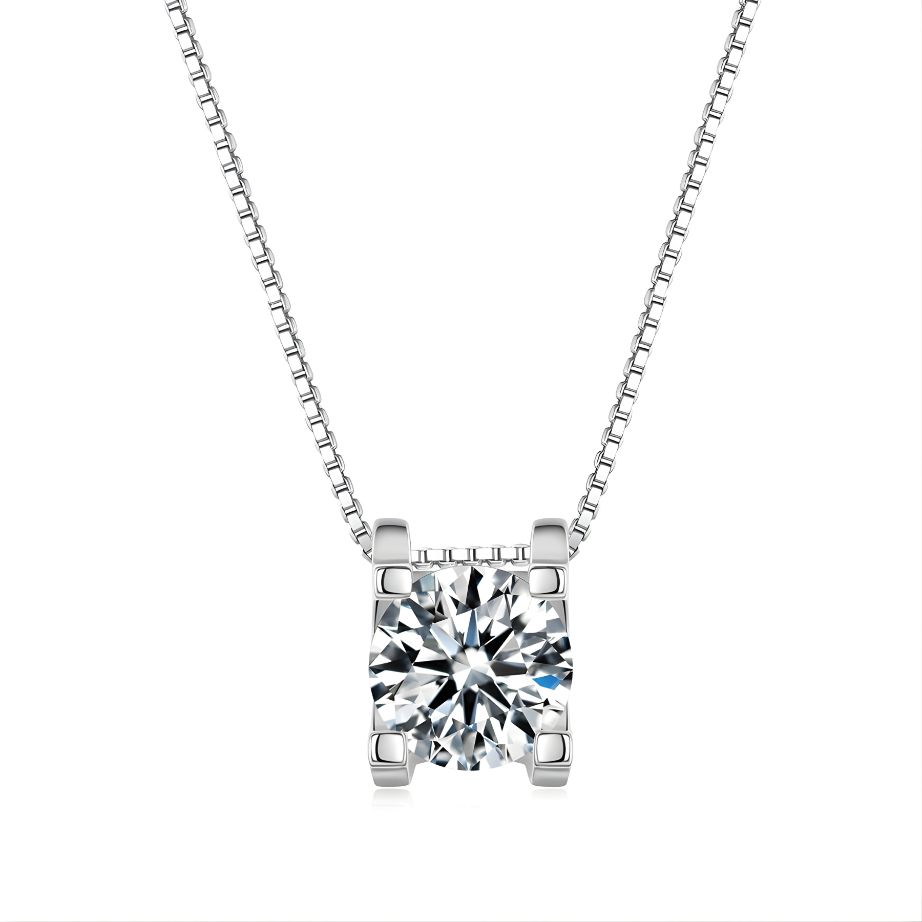 Princess Cut Moissanite Pendant Necklace – 1CT / 2CT | 925 Sterling Silver