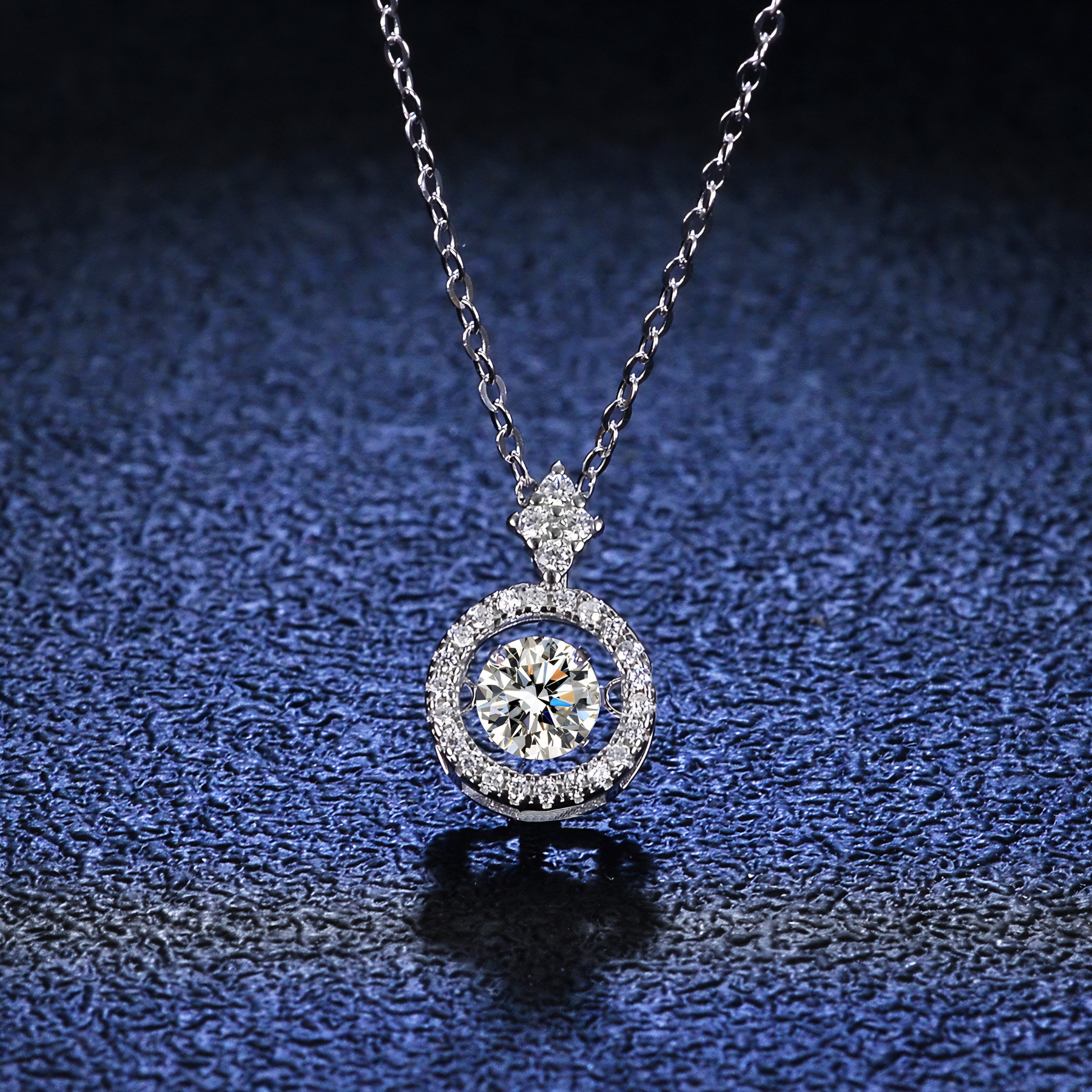 Dancing Moissanite Necklace – Floating Stone Halo | 925 Sterling Silver