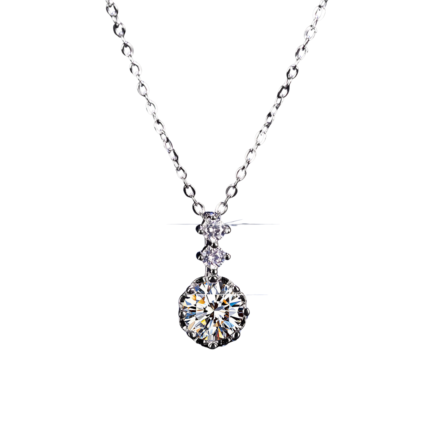 Dainty Drop Moissanite Necklace – Round Pendant with Moissanite Stone | 925 Sterling Silver