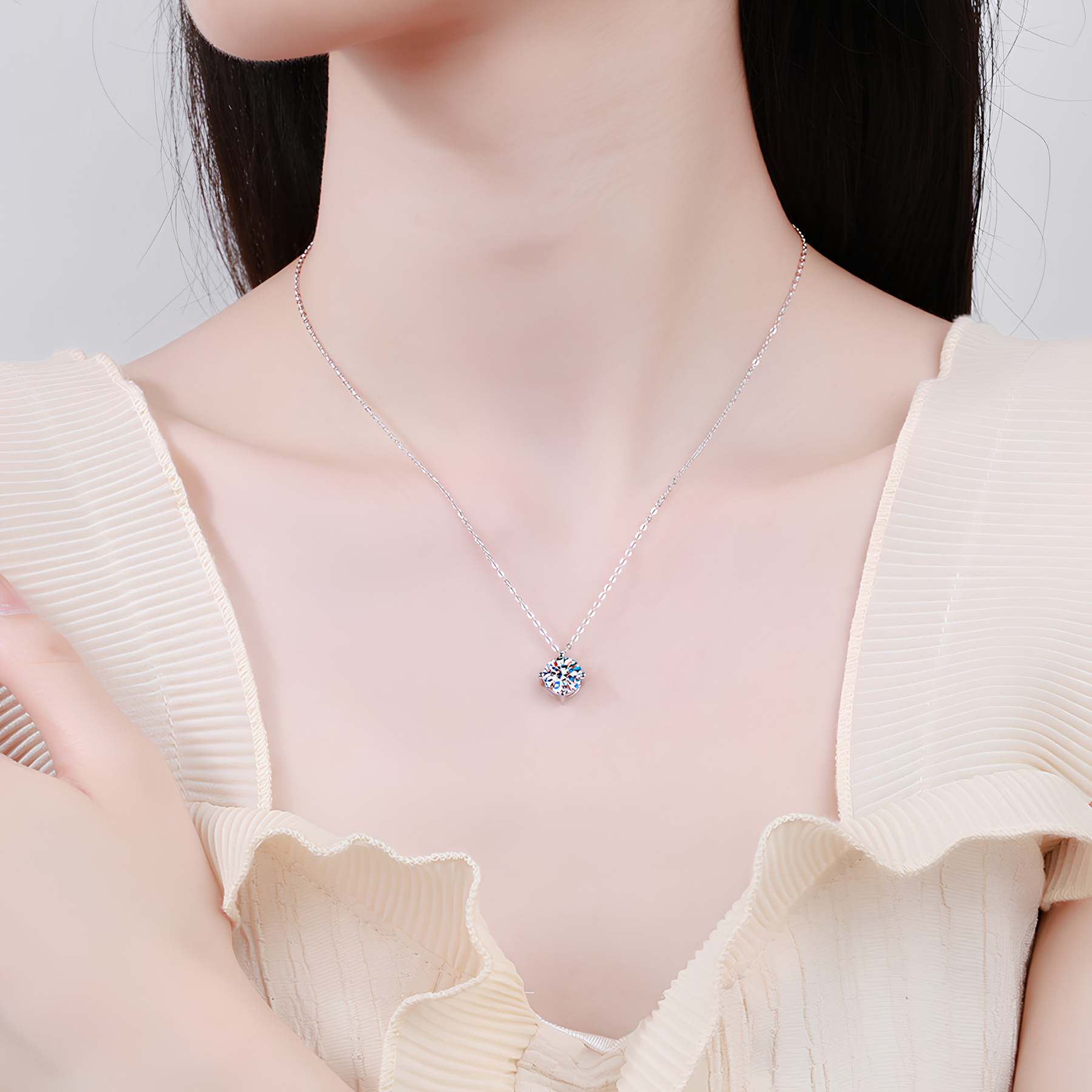 Classic 2CT Moissanite Pendant Necklace – 925 Sterling Silver
