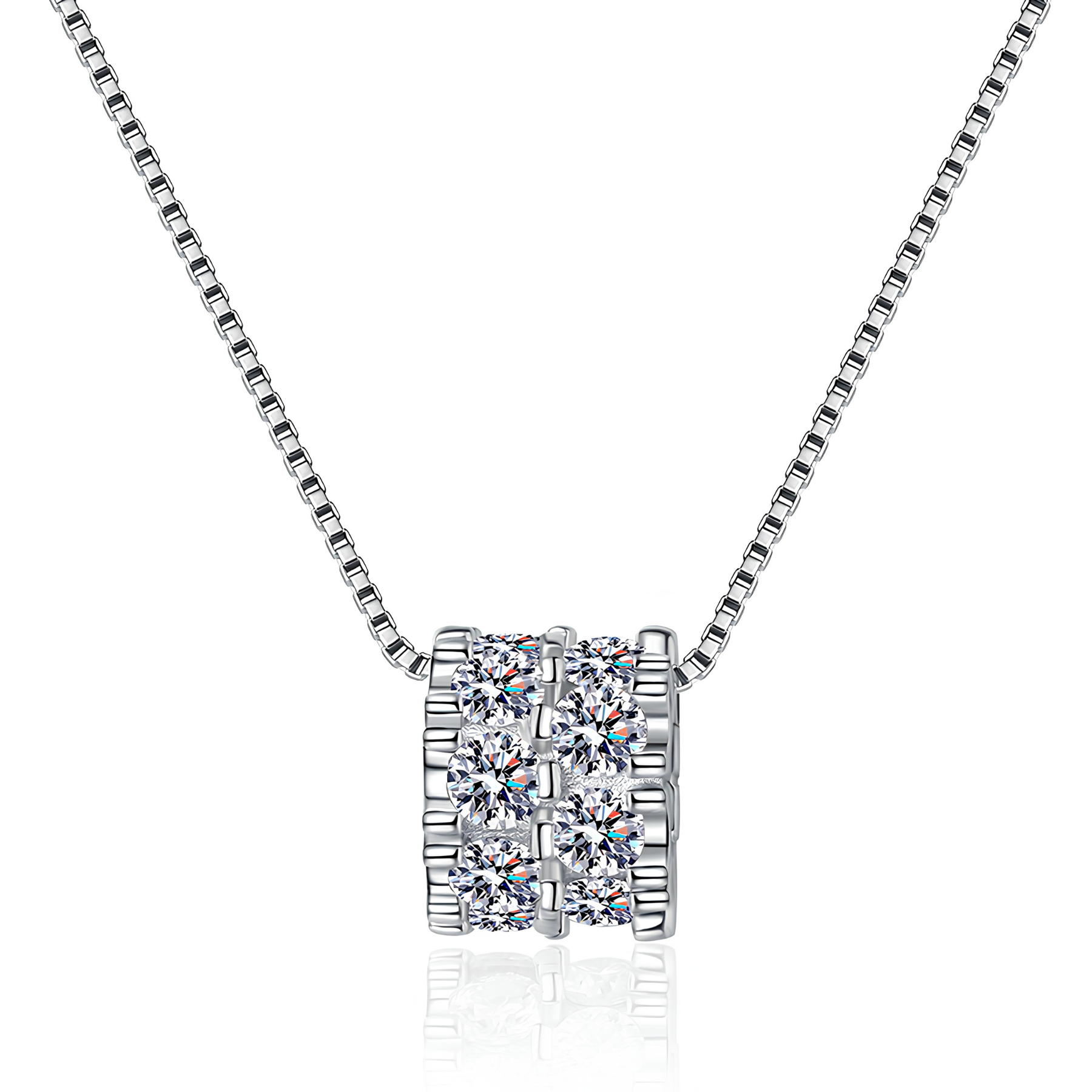 Double Row Cluster Moissanite Pendant Necklace – 1.6CT, 925 Sterling Silver