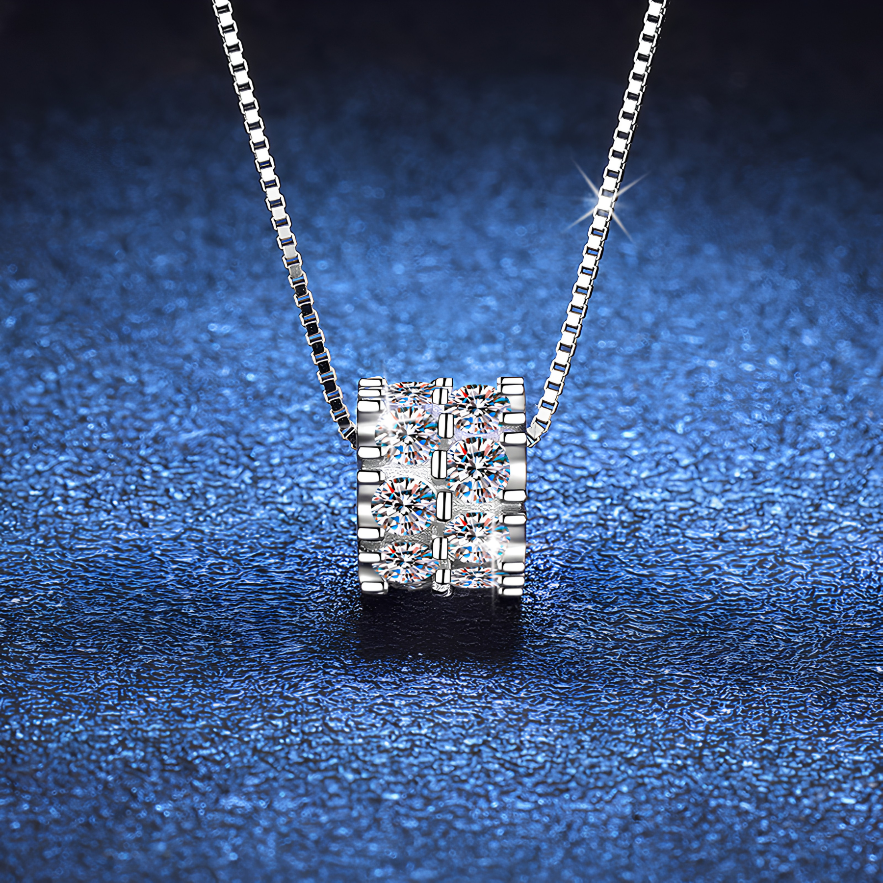 Double Row Cluster Moissanite Pendant Necklace – 1.6CT, 925 Sterling Silver