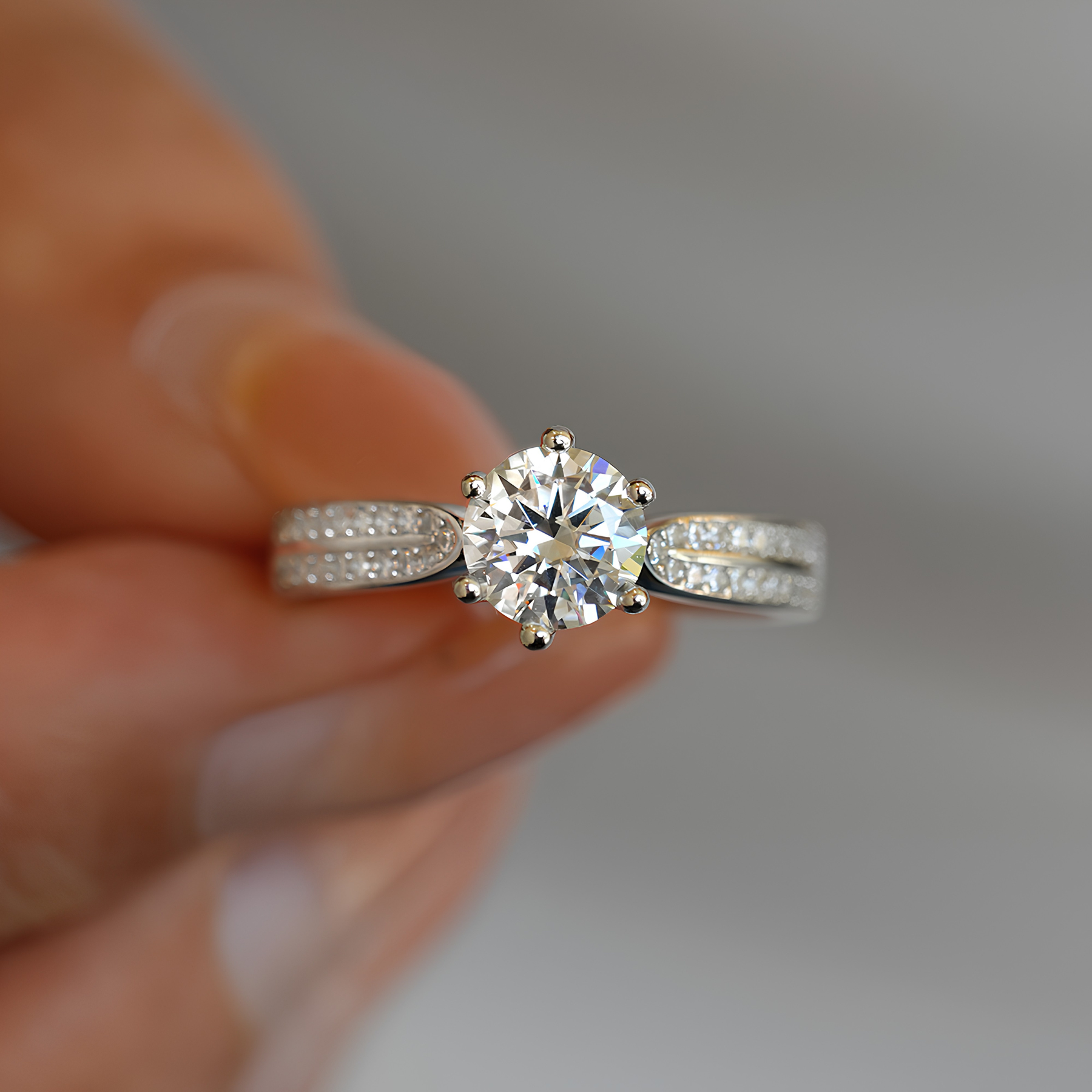 Double Pavé Moissanite Engagement Ring – Round Cut | 925 Sterling Silver
