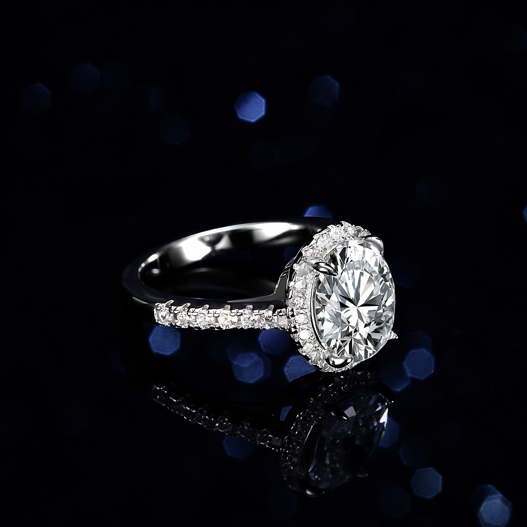 Oval Halo Moissanite Engagement Ring – 2 Carat | Pavé Band | 925 Sterling Silver