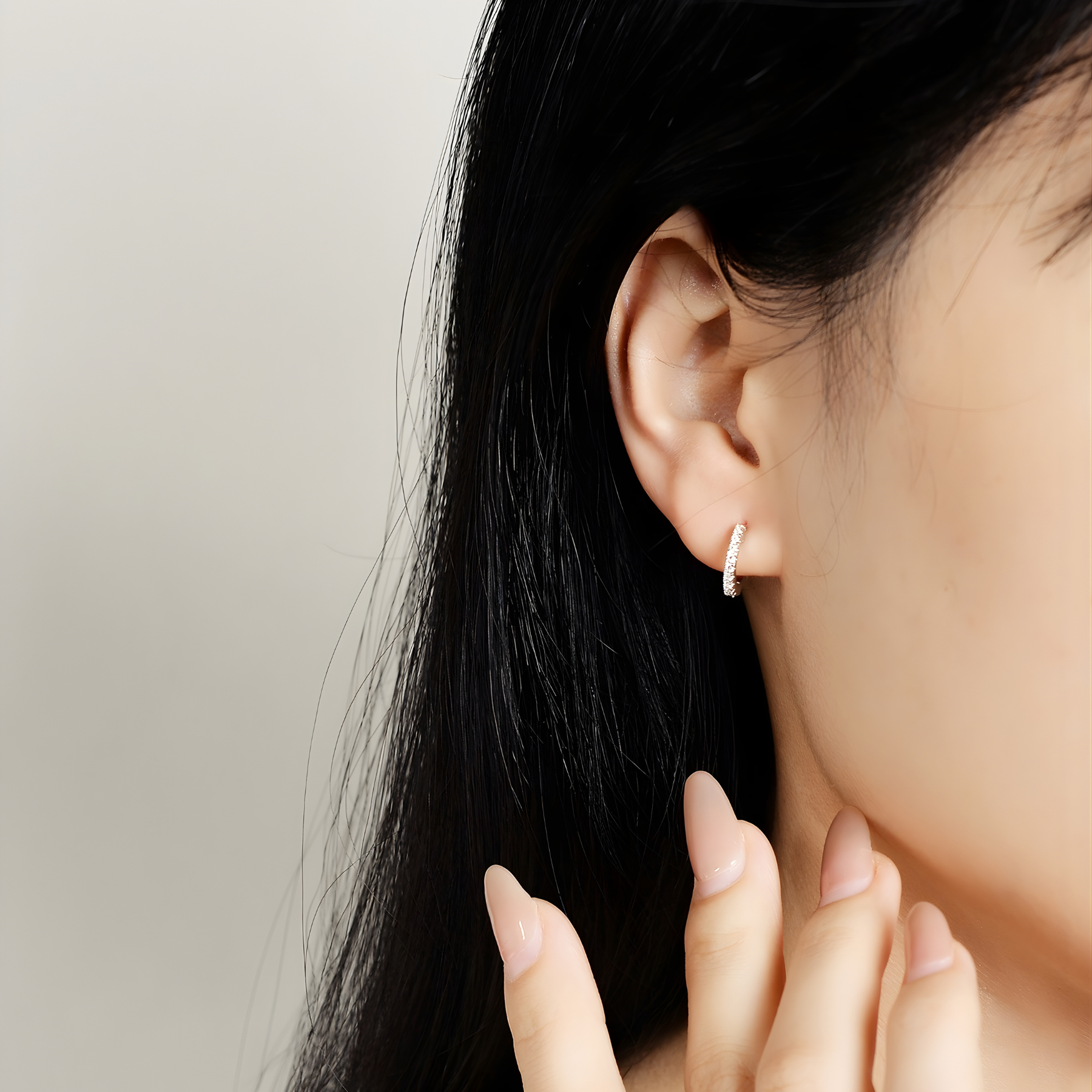 Pavé Moissanite Hoop Earrings – Slim Design | 925 Sterling Silver