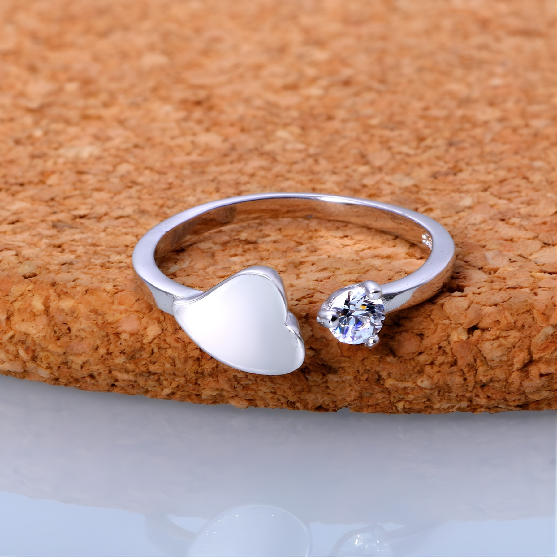 Open Heart Adjustable Ring – 925 Sterling Silver