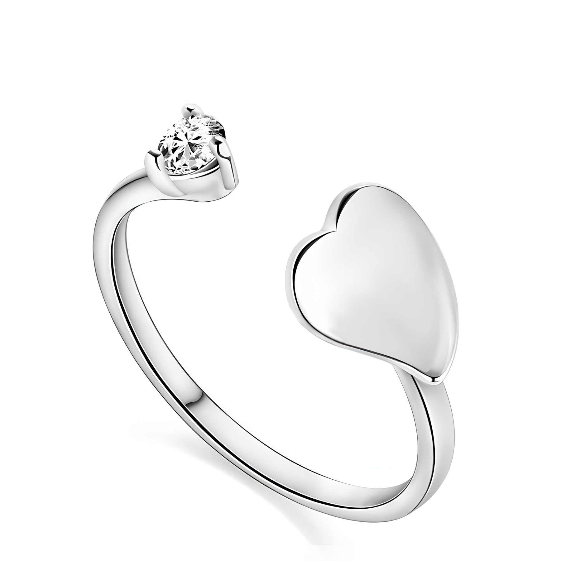Open Heart Adjustable Ring – 925 Sterling Silver