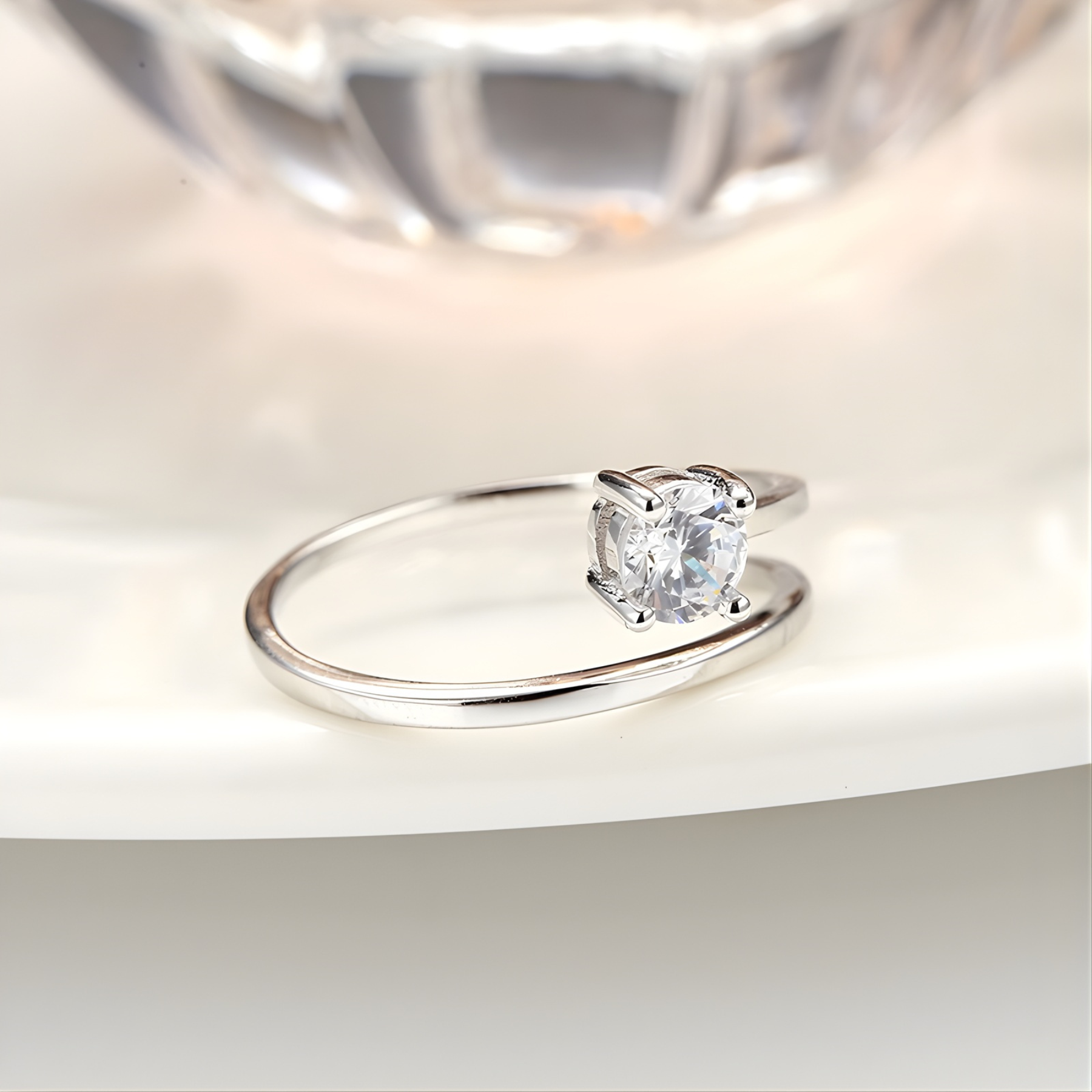 Dainty Solitaire Adjustable Ring – 925 Sterling Silver