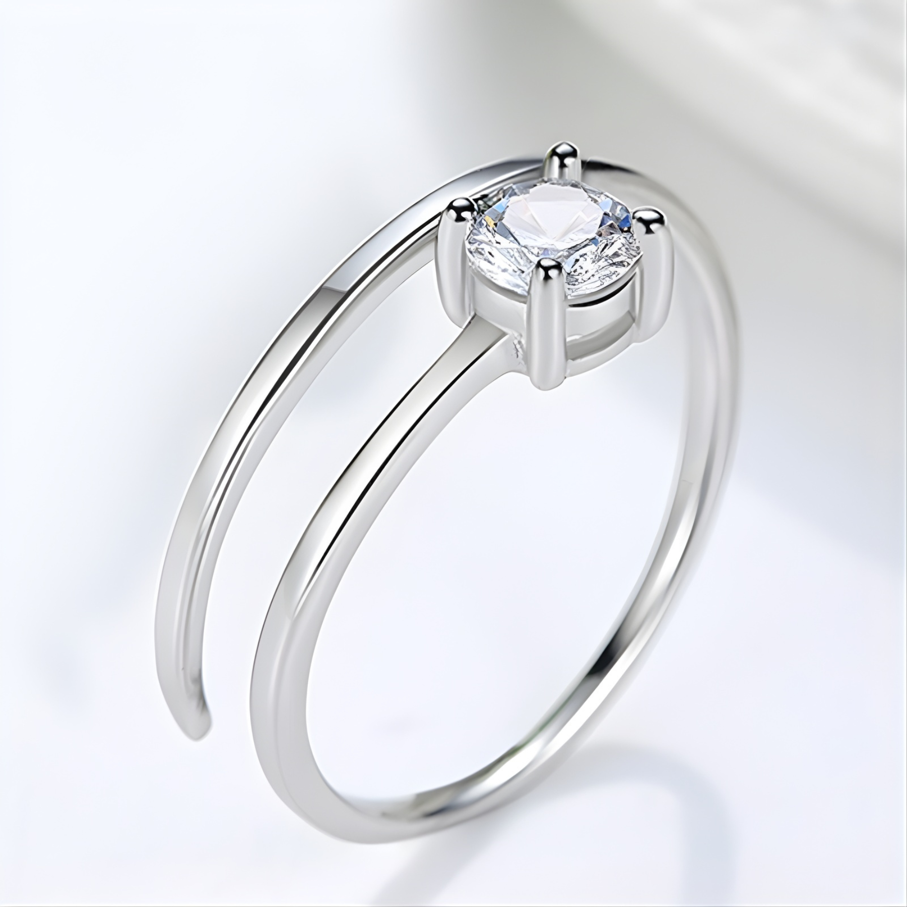 Dainty Solitaire Adjustable Ring – 925 Sterling Silver
