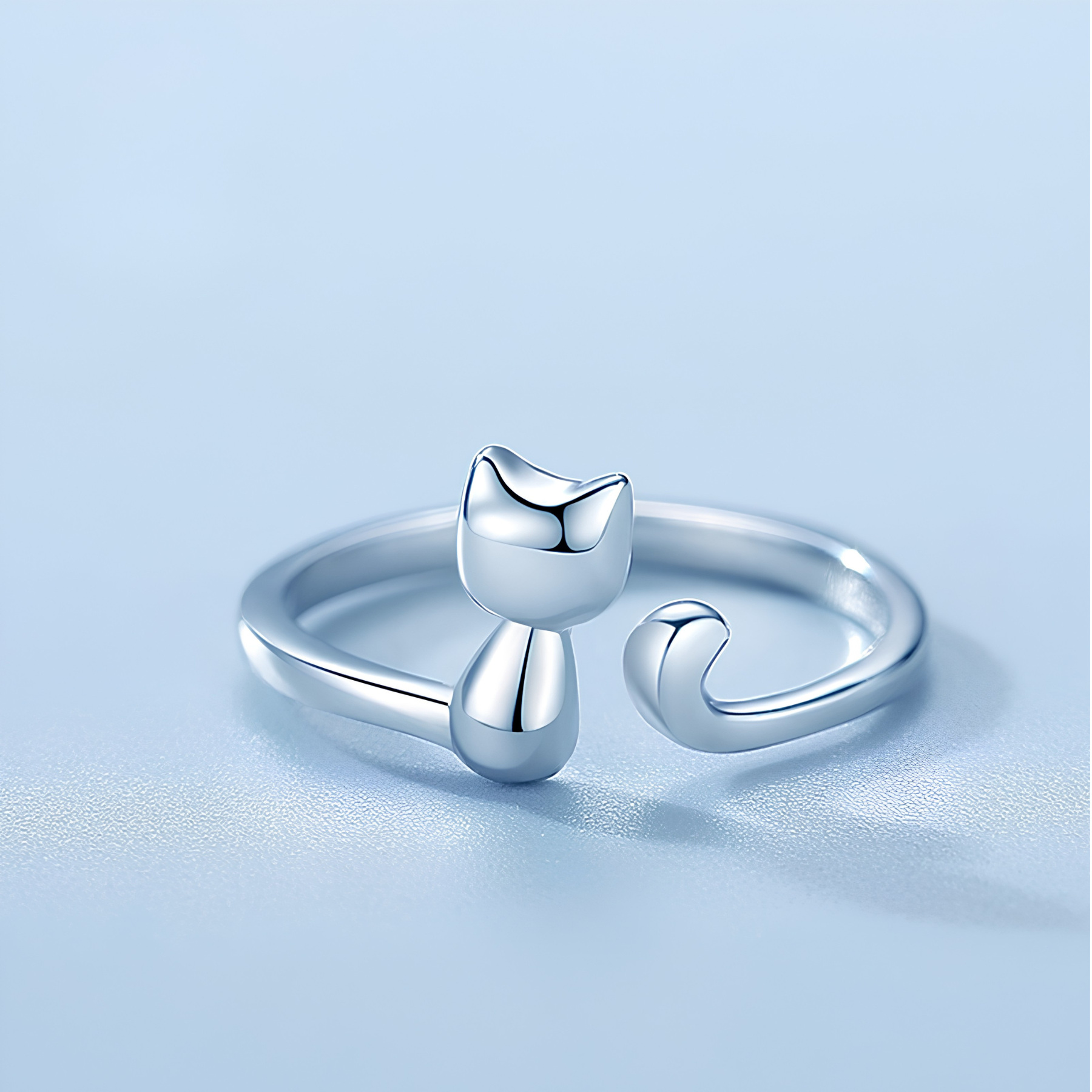 Cute Cat Adjustable Silver Ring – 925 Sterling Silver