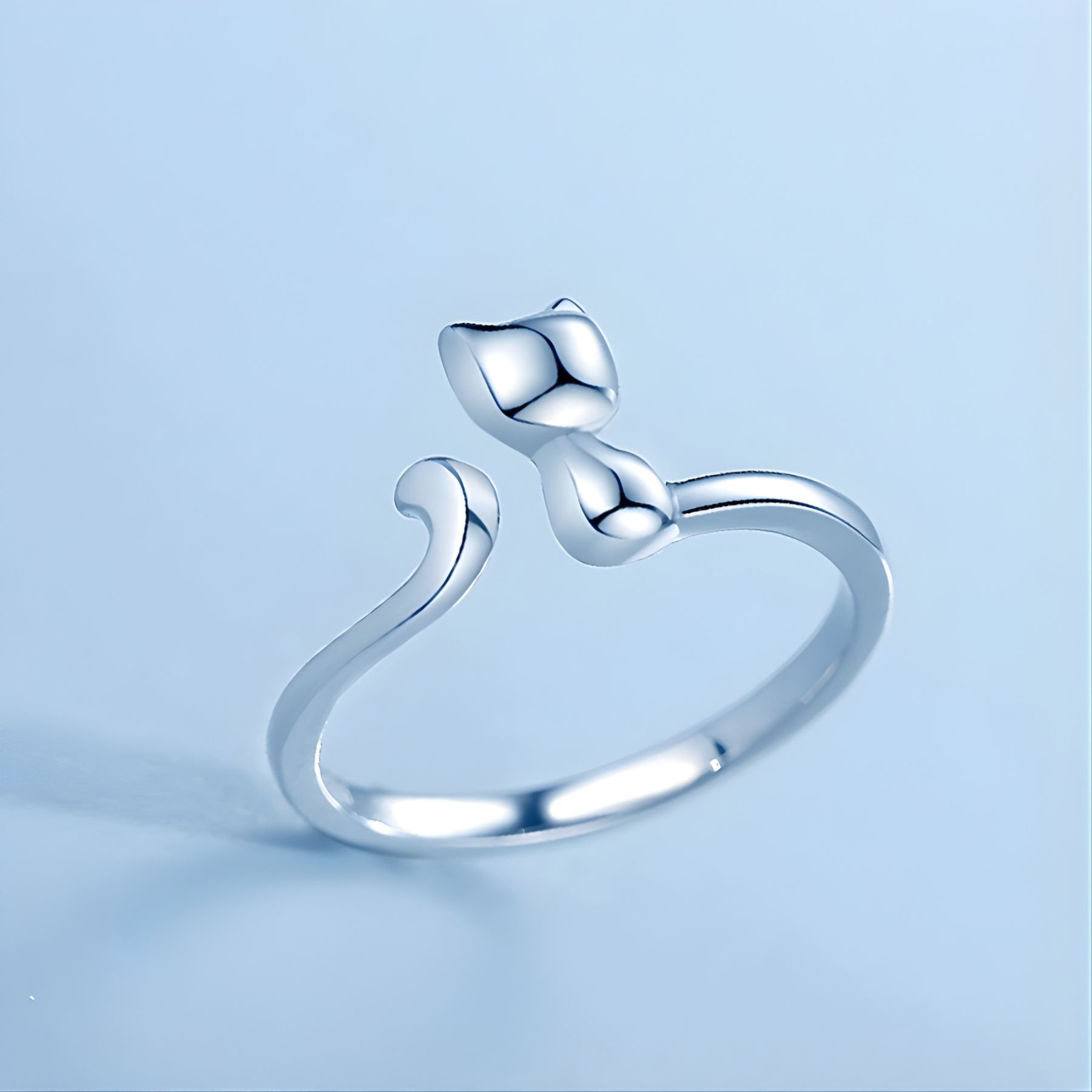 Cute Cat Adjustable Silver Ring – 925 Sterling Silver